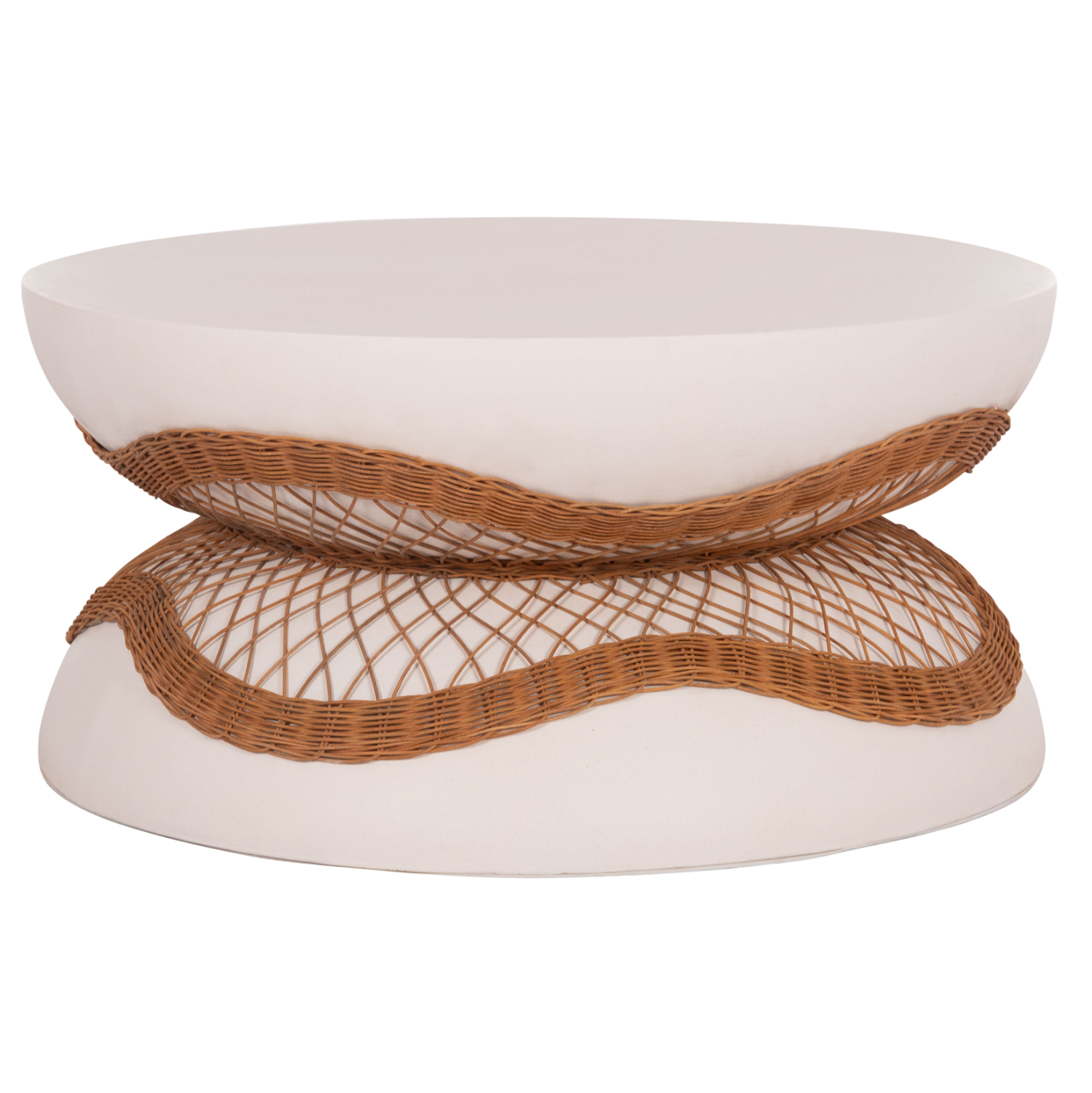 ΤΡΑΠΕΖΙ ΣΑΛΟΝΙΟΥ ANNA HM18157.02 FIBER CEMENT ΛΕΥΚΟ-ΦΥΣΙΚΟ RATTAN--Φ92x44.5Υεκ 4