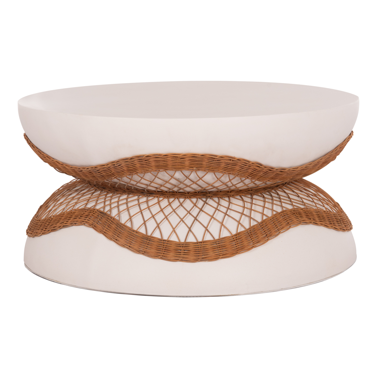 ΤΡΑΠΕΖΙ ΣΑΛΟΝΙΟΥ ANNA HM18157.02 FIBER CEMENT ΛΕΥΚΟ-ΦΥΣΙΚΟ RATTAN--Φ92x44.5Υεκ 5