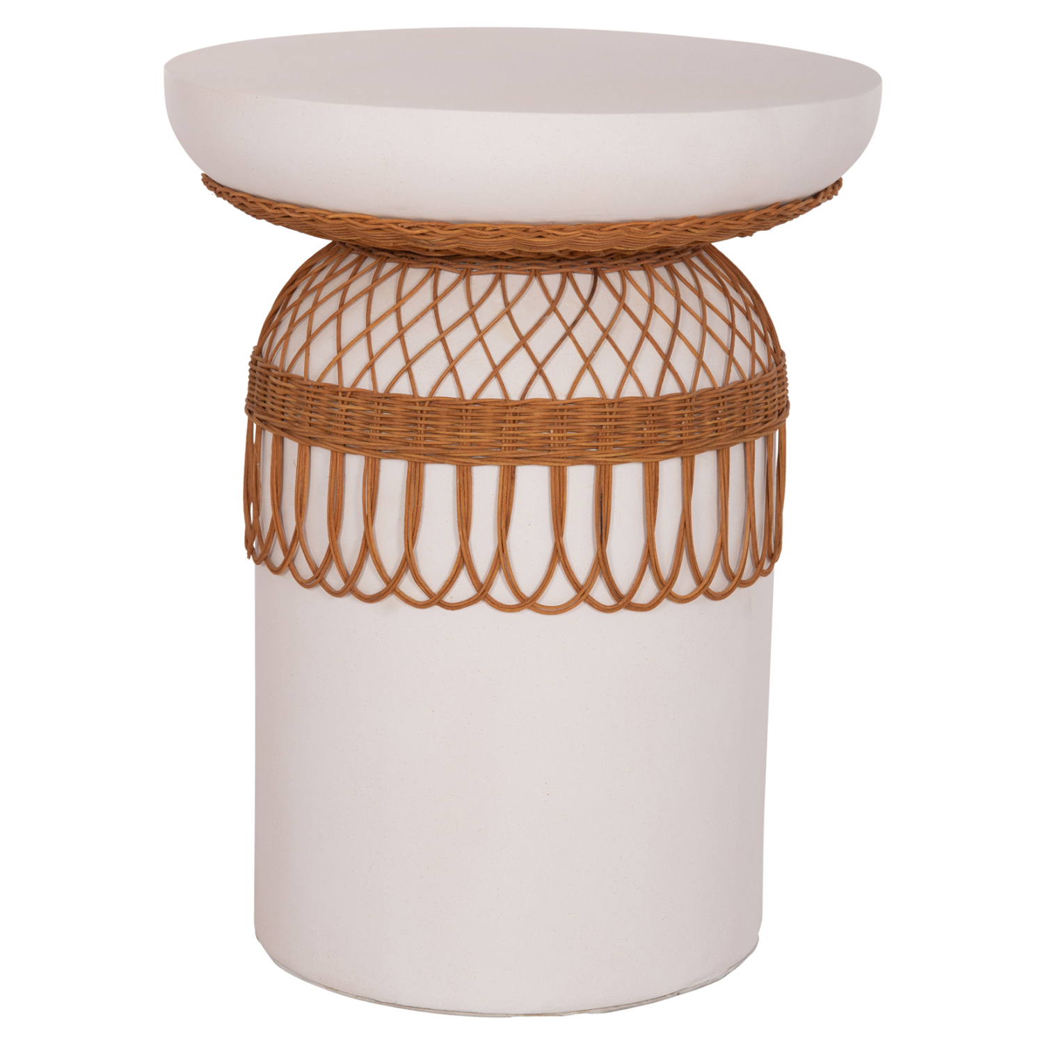 ΒΟΗΘΗΤΙΚΟ ΤΡΑΠΕΖΙ PRILEP HM18159.02 FIBER CEMENT ΛΕΥΚΟ &amp; RATTAN--Φ60x76,5Υεκ 1