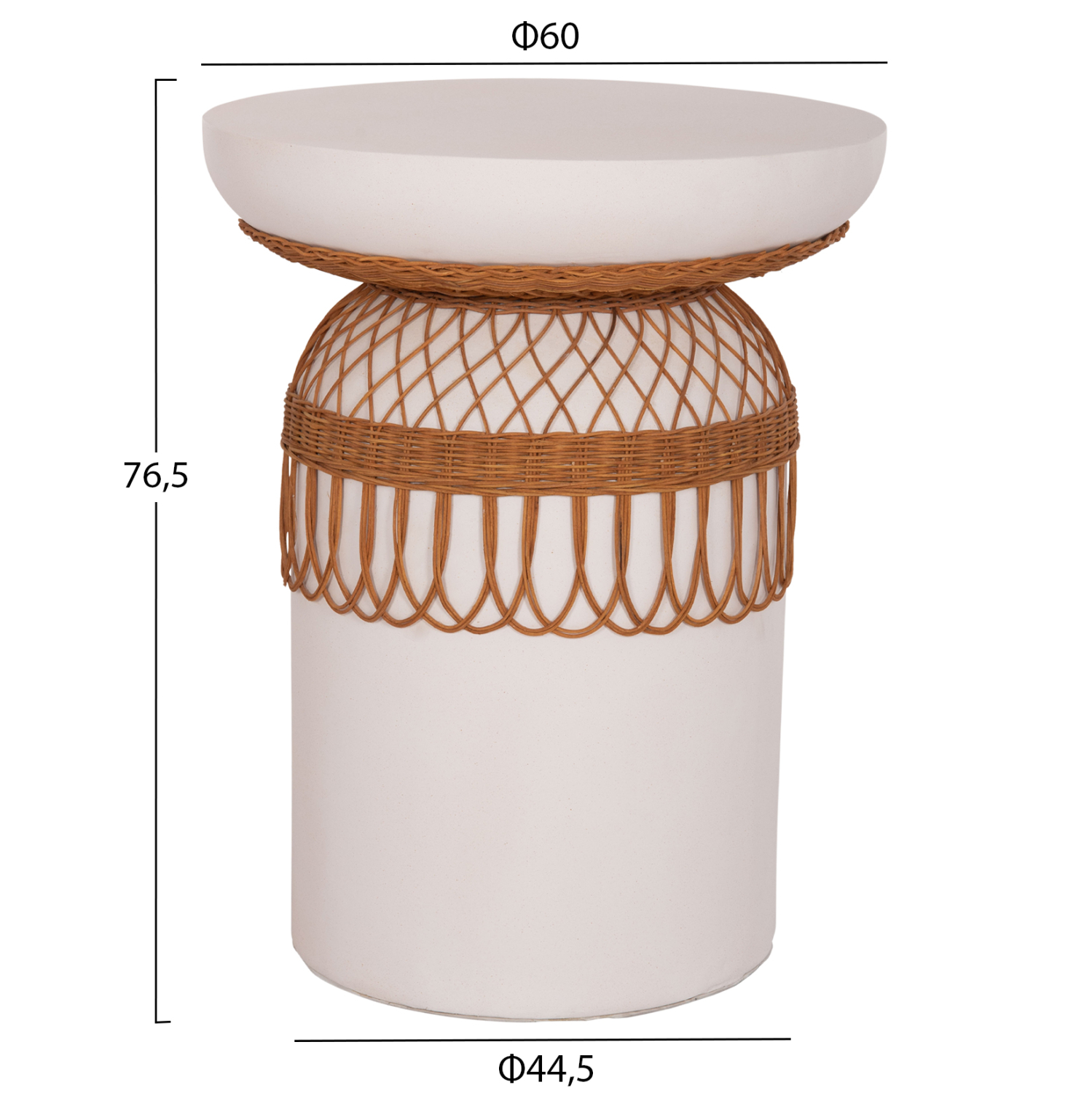 ΒΟΗΘΗΤΙΚΟ ΤΡΑΠΕΖΙ PRILEP HM18159.02 FIBER CEMENT ΛΕΥΚΟ &amp; RATTAN--Φ60x76,5Υεκ 2