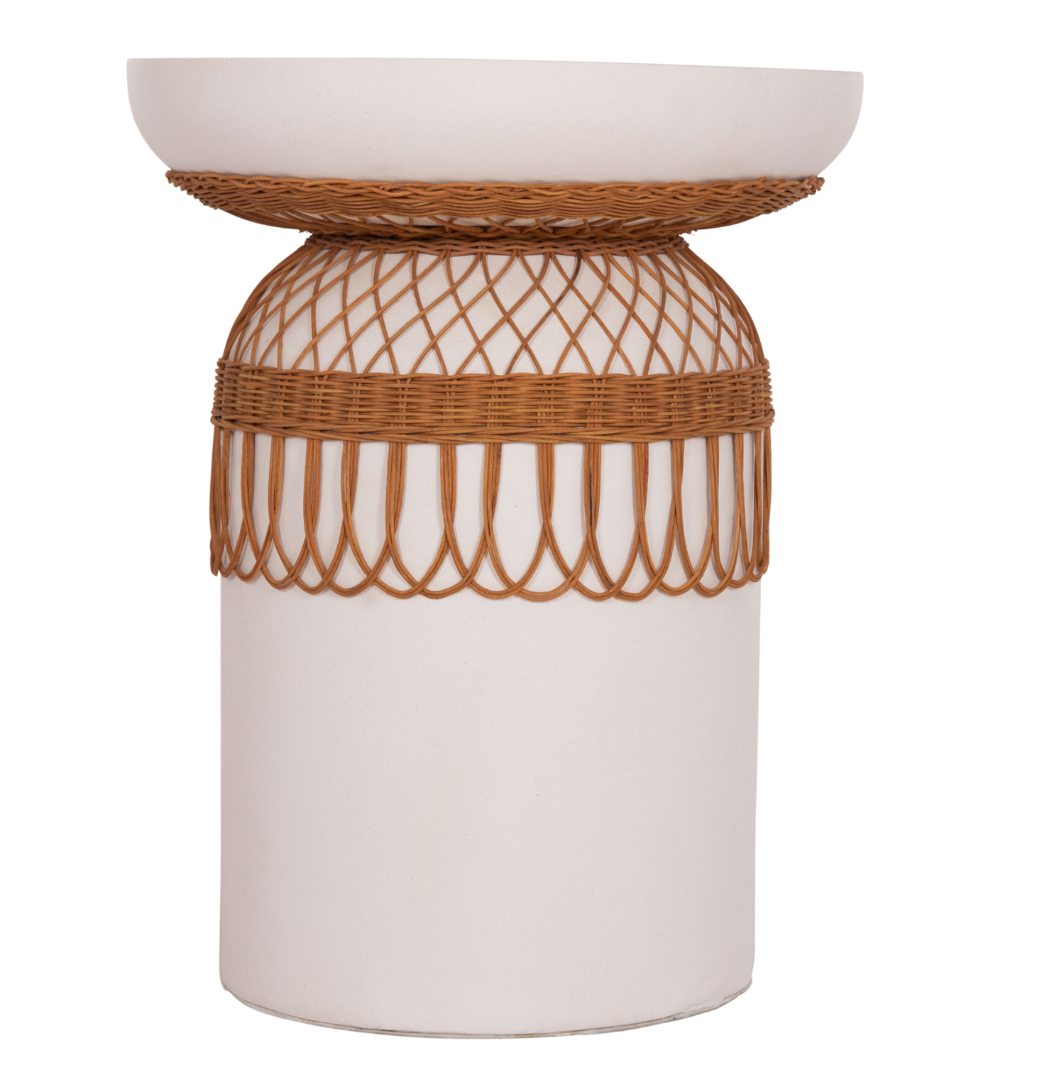 ΒΟΗΘΗΤΙΚΟ ΤΡΑΠΕΖΙ PRILEP HM18159.02 FIBER CEMENT ΛΕΥΚΟ &amp; RATTAN--Φ60x76,5Υεκ 3