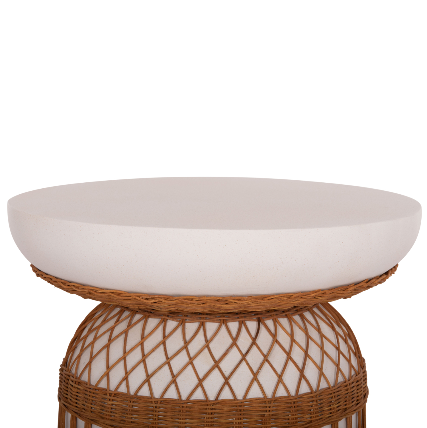 ΒΟΗΘΗΤΙΚΟ ΤΡΑΠΕΖΙ PRILEP HM18159.02 FIBER CEMENT ΛΕΥΚΟ &amp; RATTAN--Φ60x76,5Υεκ 4