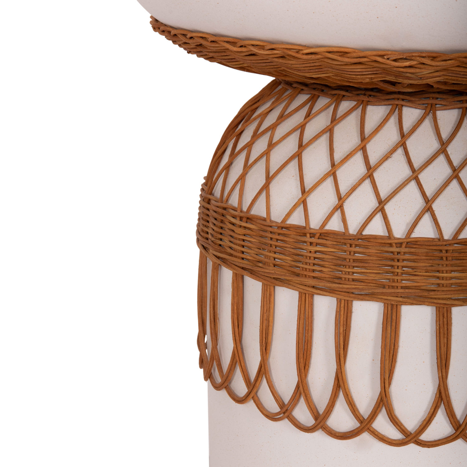 ΒΟΗΘΗΤΙΚΟ ΤΡΑΠΕΖΙ PRILEP HM18159.02 FIBER CEMENT ΛΕΥΚΟ &amp; RATTAN--Φ60x76,5Υεκ 7