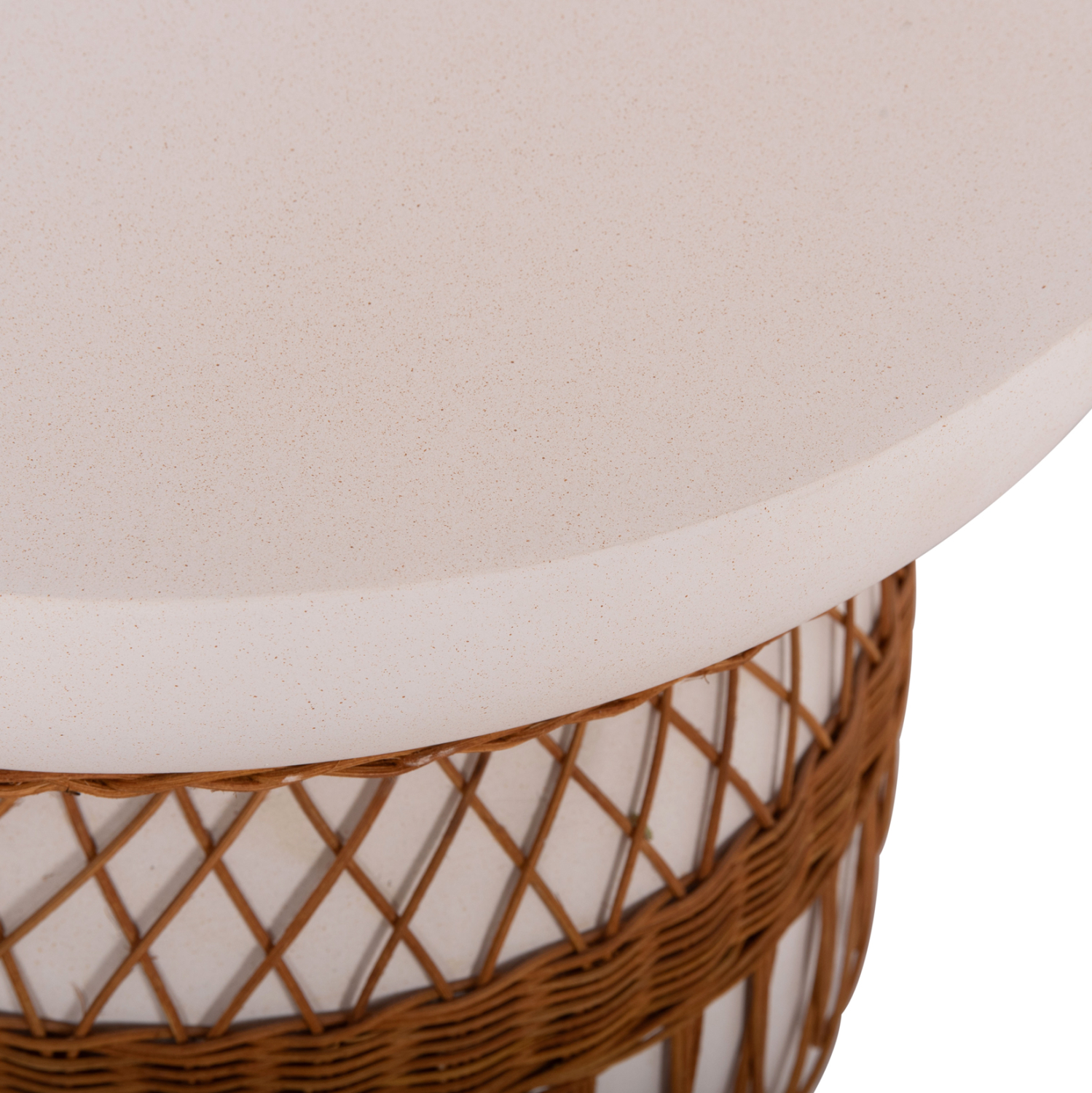 ΒΟΗΘΗΤΙΚΟ ΤΡΑΠΕΖΙ PRILEP HM18159.02 FIBER CEMENT ΛΕΥΚΟ &amp; RATTAN--Φ60x76,5Υεκ 8