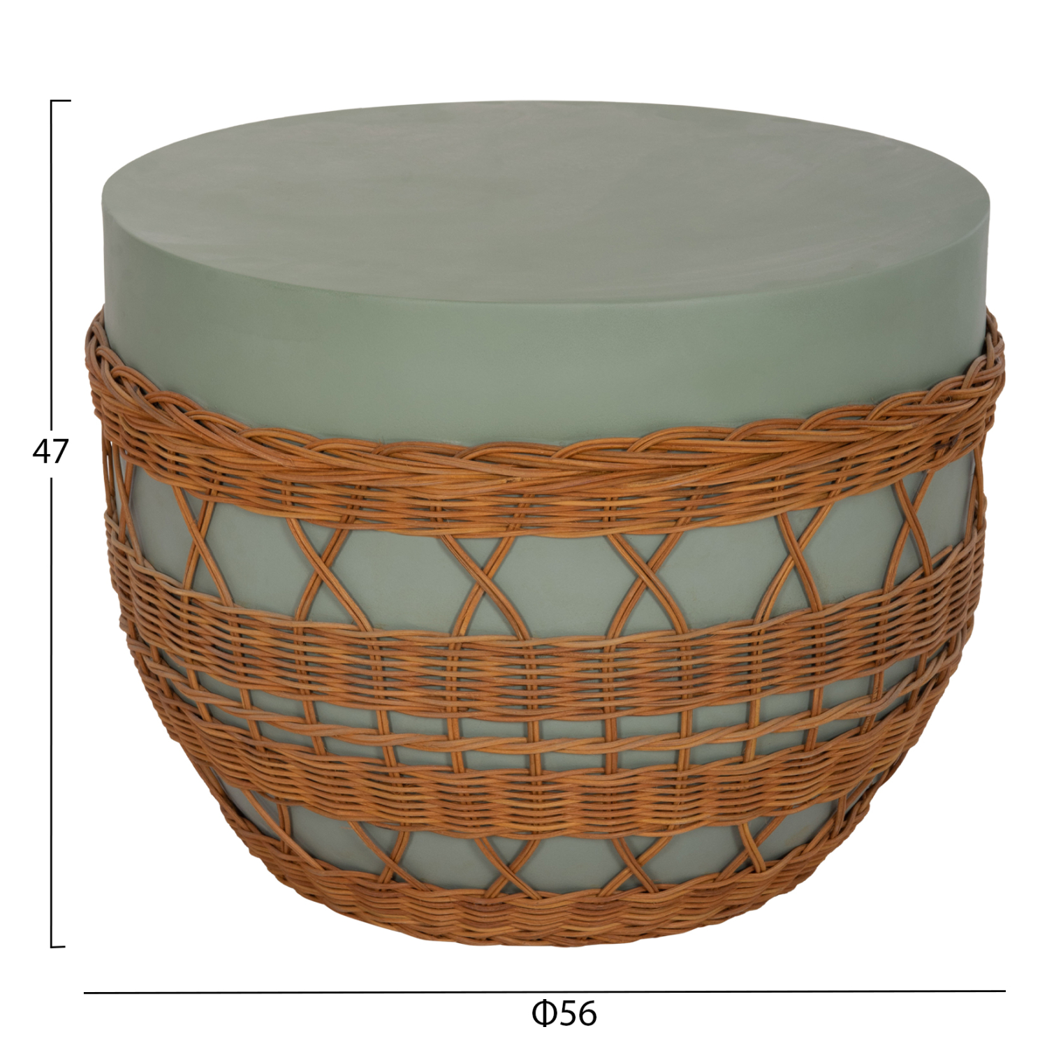 ΤΡΑΠΕΖΙ ΣΑΛΟΝΙΟΥ VILHENA HM18165 FIBER CEMENT ΠΡΑΣΙΝΟ-RATTAN ΦΥΣΙΚΟ Φ56x47Υεκ. 2