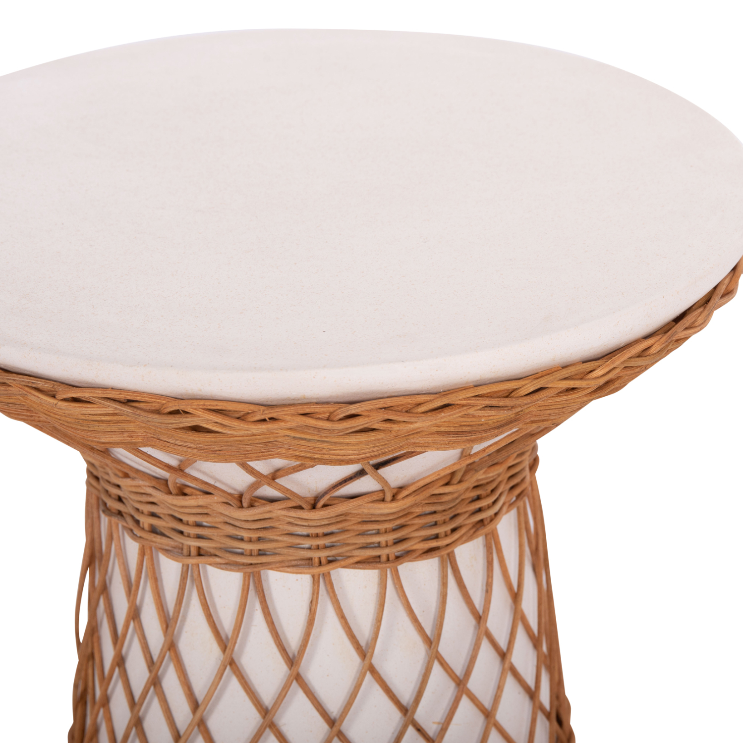 ΒΟΗΘΗΤΙΚΟ ΤΡΑΠΕΖΙ ΣΤΡΟΓΓΥΛΟ DELIA HM18167.02 FIBER CEMENT ΛΕΥΚΟ &amp; RATTAN Φ40x45Υεκ 4