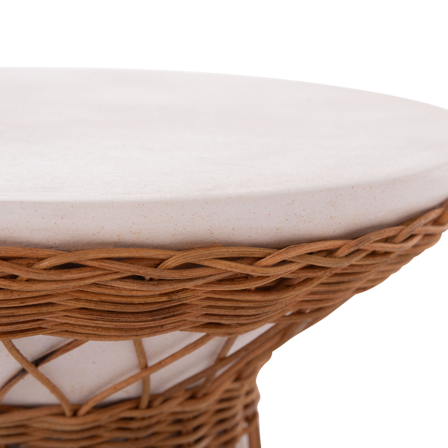 ΒΟΗΘΗΤΙΚΟ ΤΡΑΠΕΖΙ ΣΤΡΟΓΓΥΛΟ DELIA HM18167.02 FIBER CEMENT ΛΕΥΚΟ &amp; RATTAN Φ40x45Υεκ 7