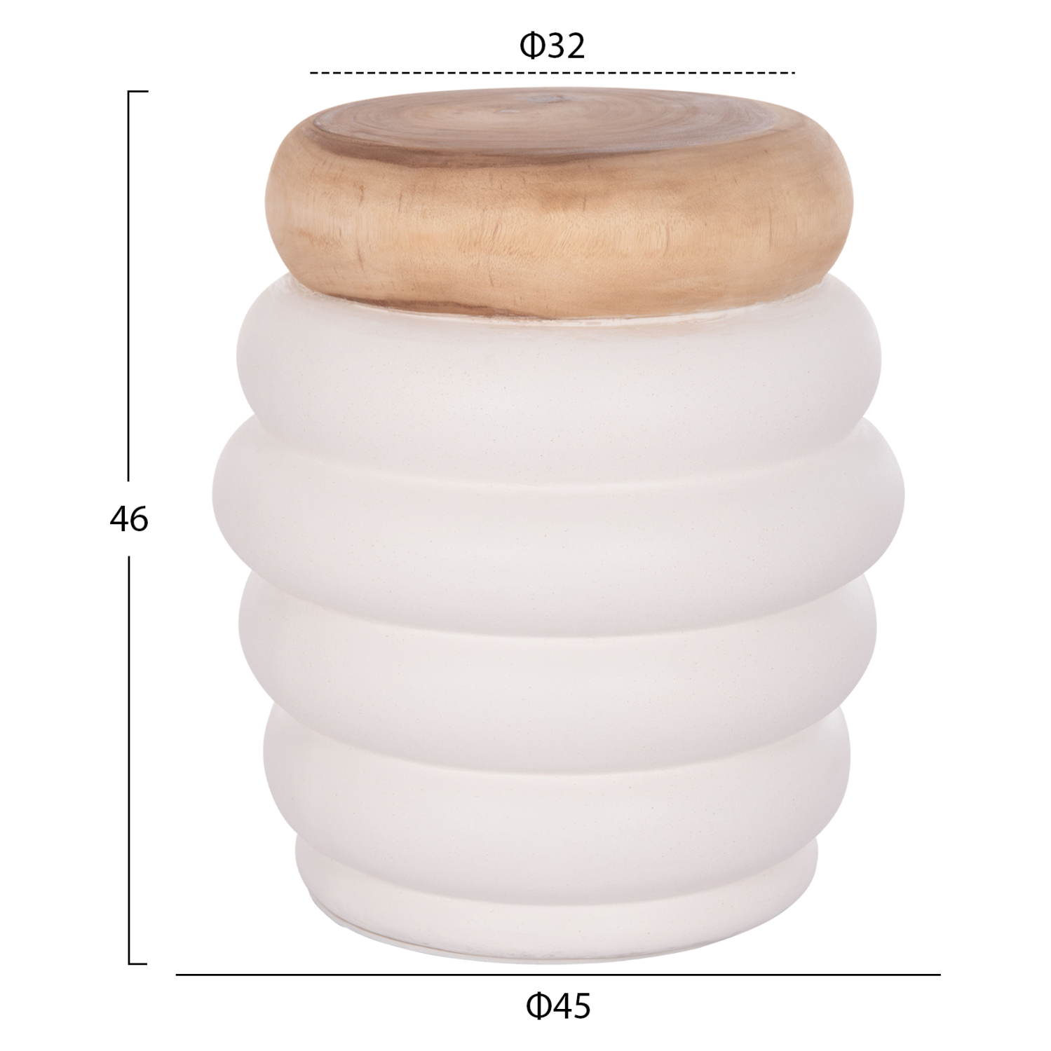 ΣΚΑΜΠΟ PUFFAT HM18172.02 FIBER CEMENT ΛΕΥΚΟ- ΞΥΛΟ TEAK TOP Φ45x46Υεκ. 2