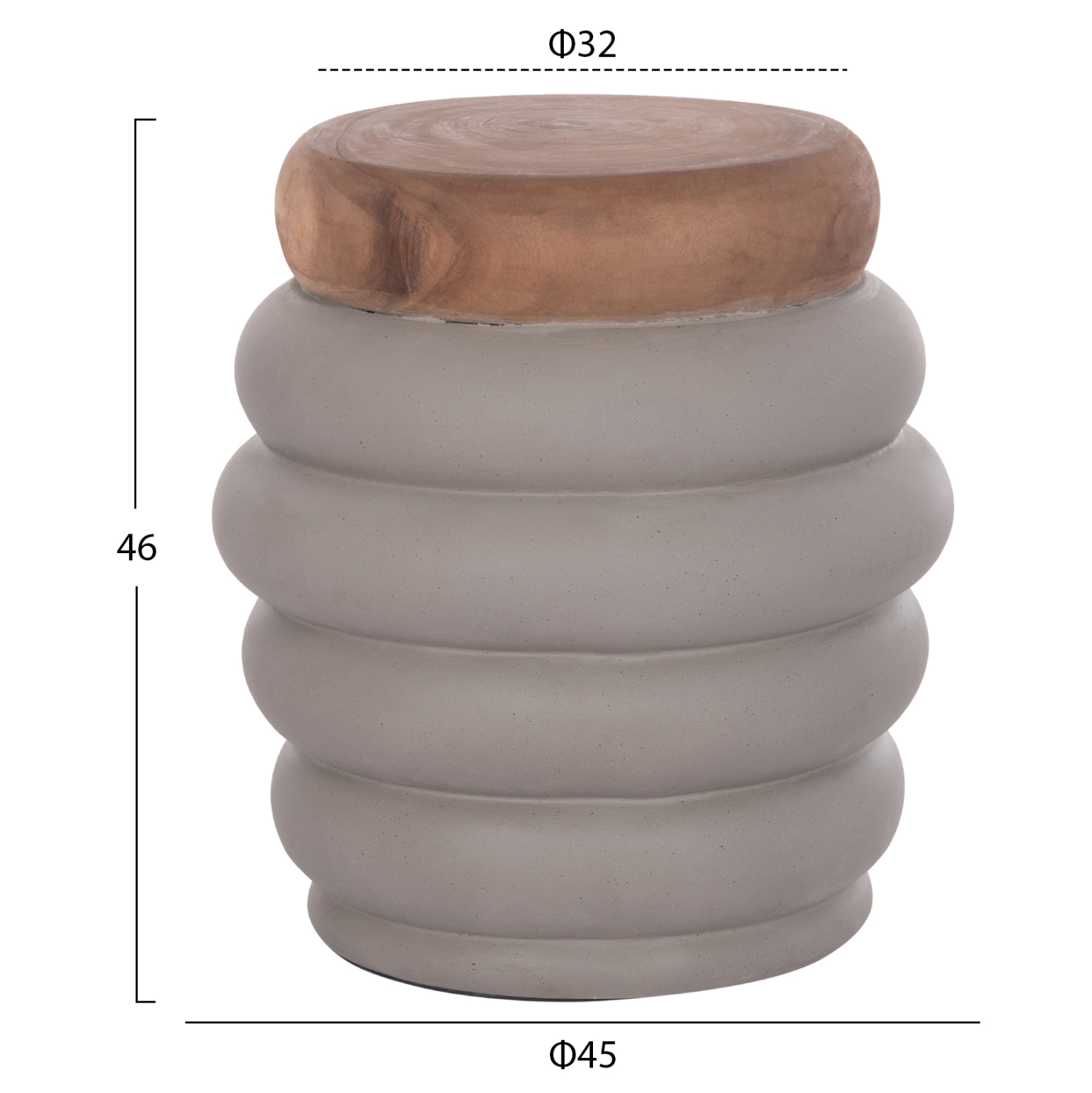 ΣΚΑΜΠΟ PUFFAT HM18172.03 FIBER CEMENT ΓΚΡΙ- ΞΥΛΟ TEAK TOP Φ45x46Υεκ. 2
