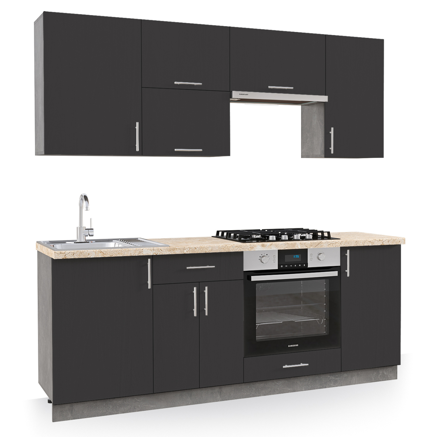 ΣΥΝΘΕΣΗ ΚΟΥΖΙΝΑΣ ΜΕΛΑΜΙΝΗ ΑΝΘΡΑΚΙ-ΠΑΓΚΟΣ ΟΨΗ ΜΠΕΖ ΜΑΡΜΑΡΟ 200x47x84,8Υεκ.HM2470.01 1