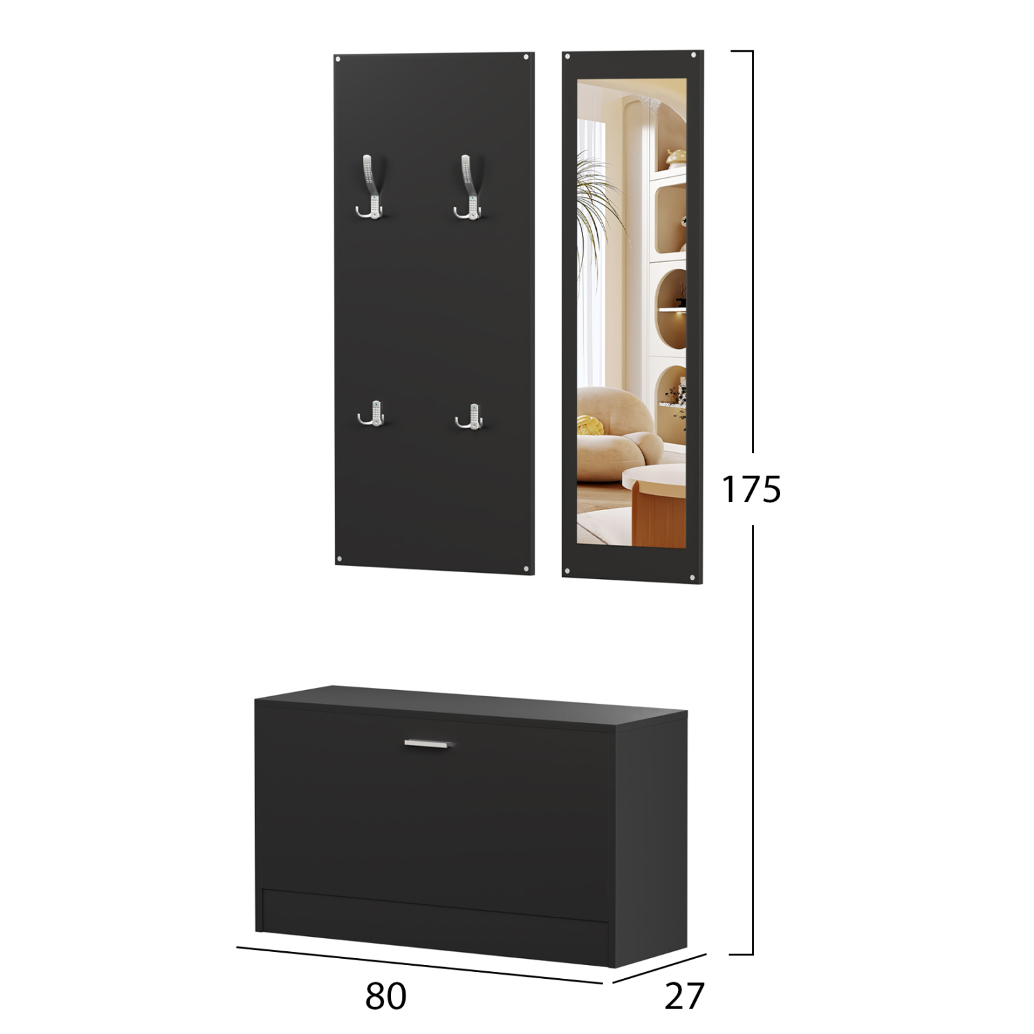ΣΕΤ ΕΙΣΟΔΟΥ ΜΕ ΚΑΘΡΕΠΤΗ VERN HM2476.02 ΜΕΛΑΜΙΝΗ ΣΕ WENGE 80x27x175Υεκ 2