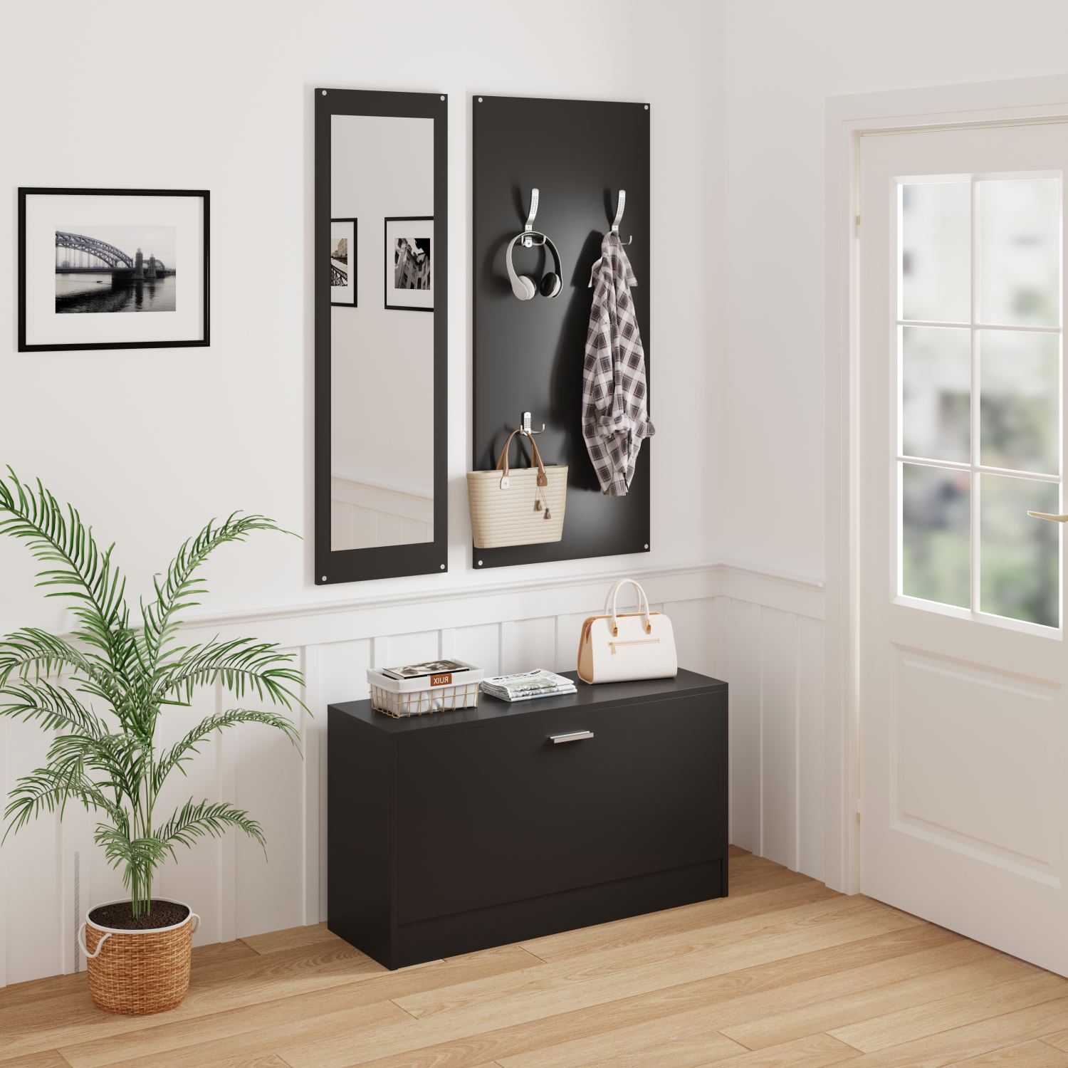 ΣΕΤ ΕΙΣΟΔΟΥ ΜΕ ΚΑΘΡΕΠΤΗ VERN HM2476.02 ΜΕΛΑΜΙΝΗ ΣΕ WENGE 80x27x175Υεκ 3
