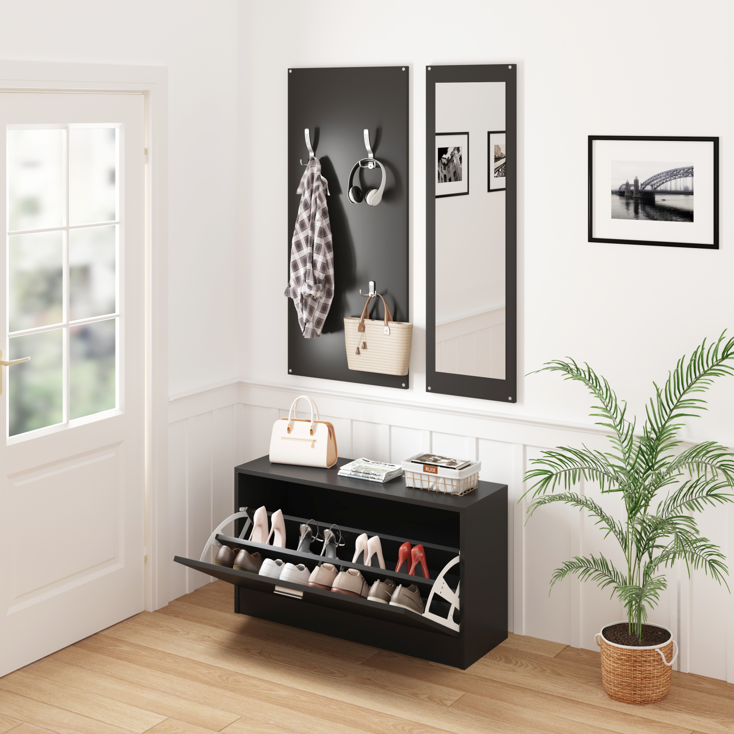 ΣΕΤ ΕΙΣΟΔΟΥ ΜΕ ΚΑΘΡΕΠΤΗ VERN HM2476.02 ΜΕΛΑΜΙΝΗ ΣΕ WENGE 80x27x175Υεκ 4