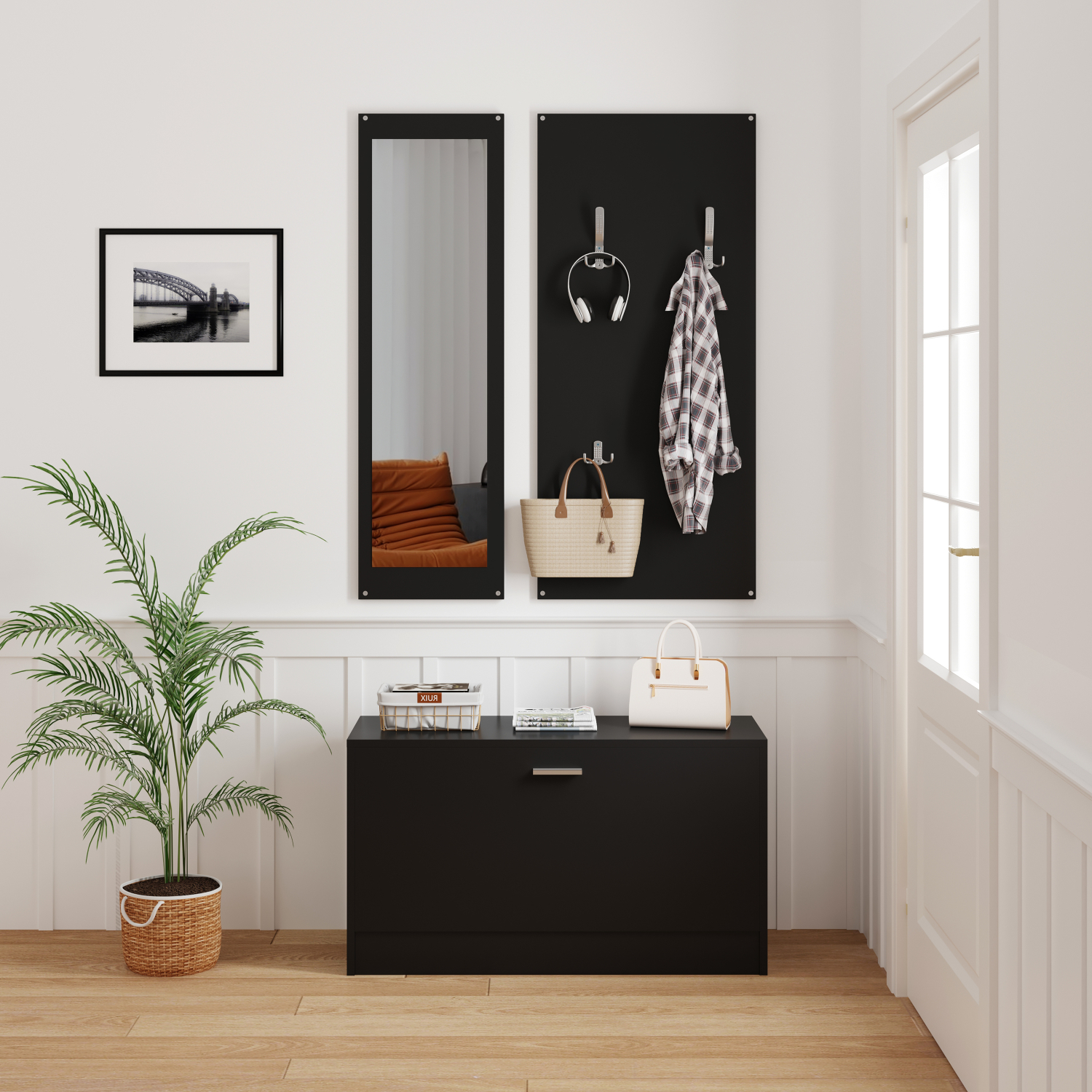 ΣΕΤ ΕΙΣΟΔΟΥ ΜΕ ΚΑΘΡΕΠΤΗ VERN HM2476.02 ΜΕΛΑΜΙΝΗ ΣΕ WENGE 80x27x175Υεκ 5