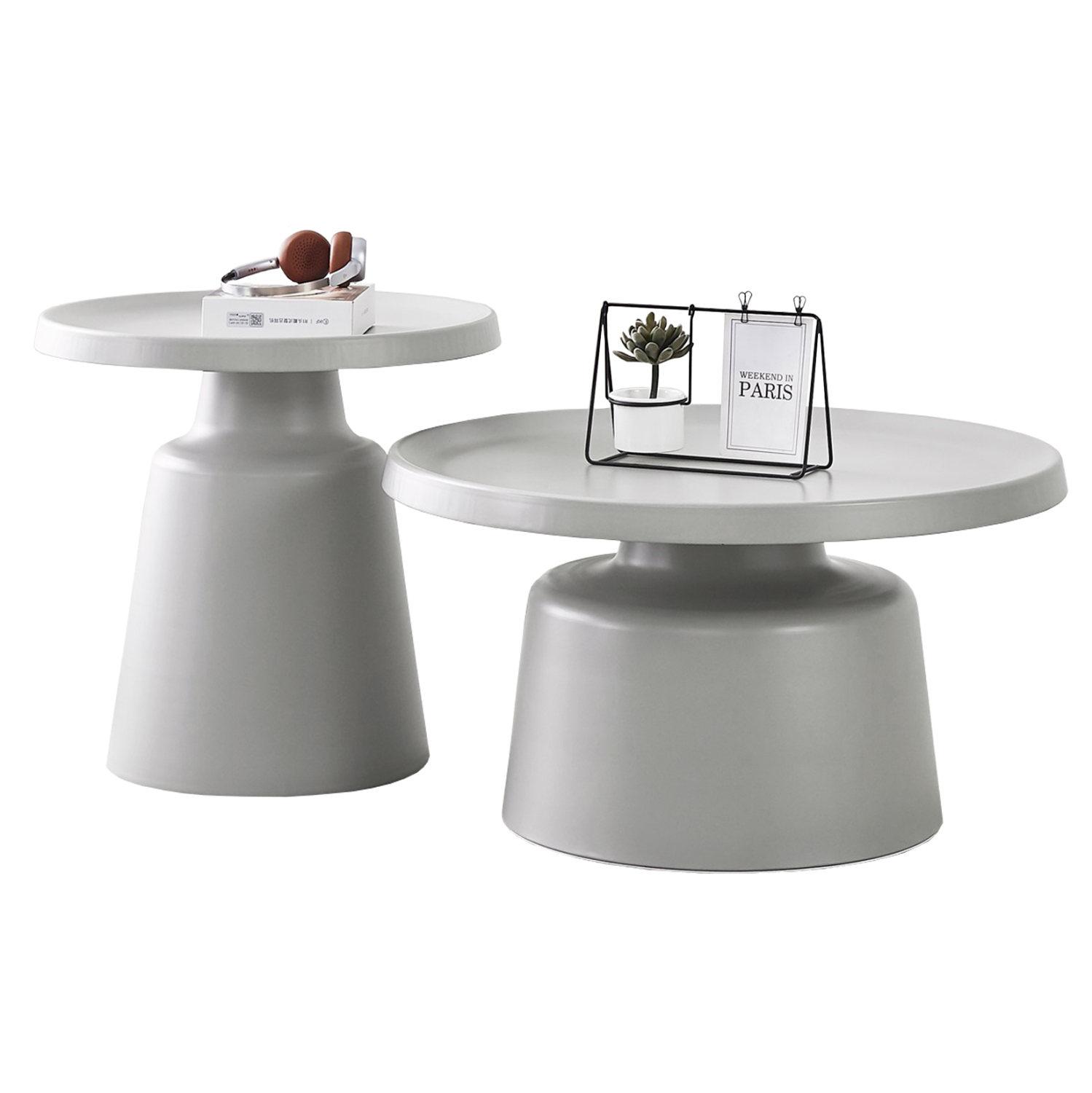 ΣΕΤ 2 ΤΡΑΠΕΖΙΑ ΣΑΛΟΝΙΟΥ RINKON2 HM18304.03 ΜΕΤΑΛΛΟ ΣΕ ΓΚΡΙ Φ50εκ &amp; Φ70εκ 1