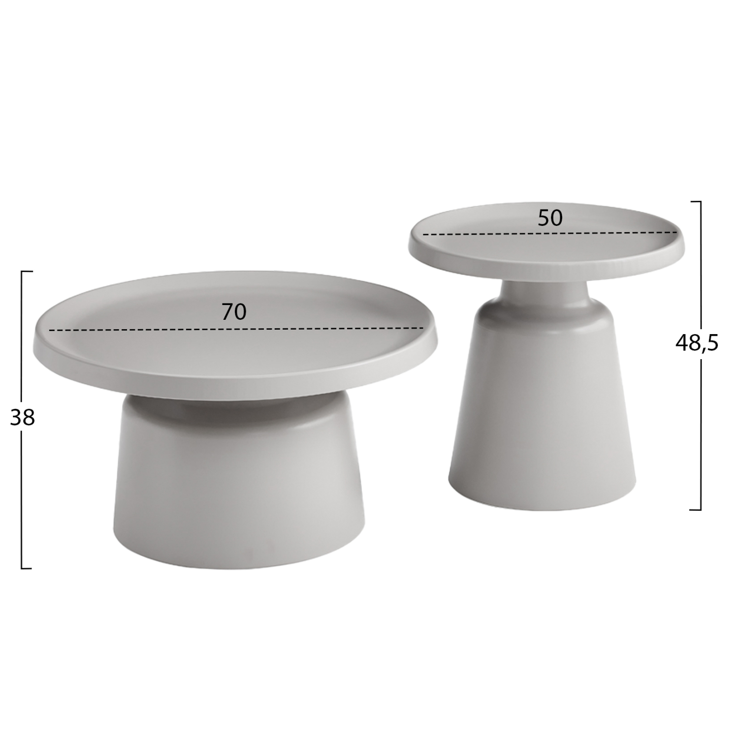 ΣΕΤ 2 ΤΡΑΠΕΖΙΑ ΣΑΛΟΝΙΟΥ RINKON2 HM18304.03 ΜΕΤΑΛΛΟ ΣΕ ΓΚΡΙ Φ50εκ &amp; Φ70εκ 2