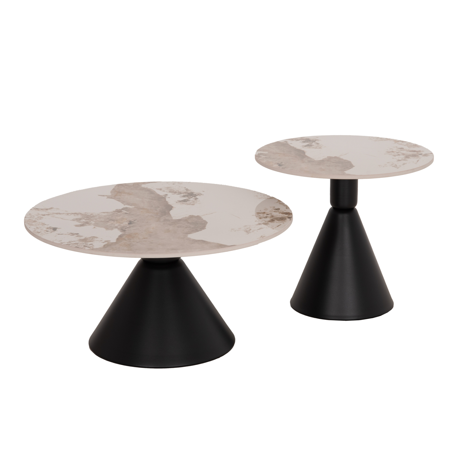 ΣΕΤ 2 ΤΡΑΠΕΖΙΑ ΣΑΛΟΝΙΟΥ JEN HM18305.02 ΜΕΤΑΛΛΟ ΜΑΥΡΟ-SINTERED STONE PANDORA Φ50εκ &amp; Φ70εκ 1