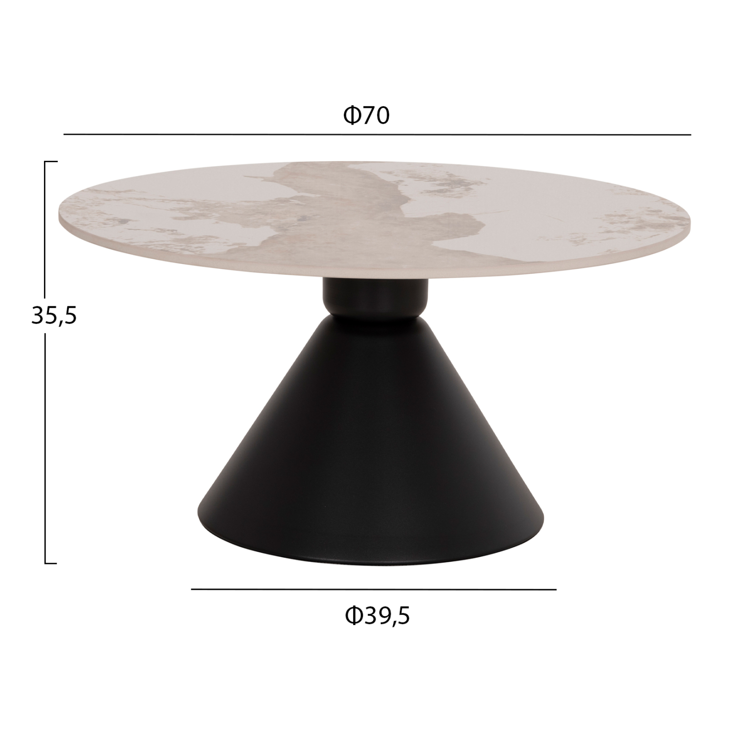 ΣΕΤ 2 ΤΡΑΠΕΖΙΑ ΣΑΛΟΝΙΟΥ JEN HM18305.02 ΜΕΤΑΛΛΟ ΜΑΥΡΟ-SINTERED STONE PANDORA Φ50εκ &amp; Φ70εκ 2