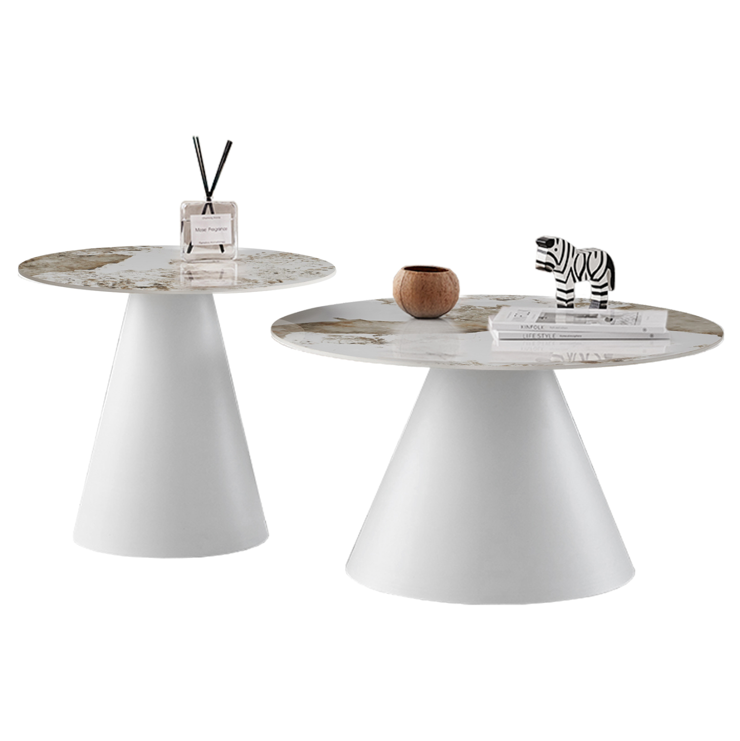 ΣΕΤ 2 ΤΡΑΠΕΖΙΑ ΣΑΛΟΝΙΟΥ RIDGE(X) HM18307.01 SINTERED STONE TOPS--ΒΑΣΕΙΣ ΛΕΥΚΕΣ Φ50 &amp; Φ70 1