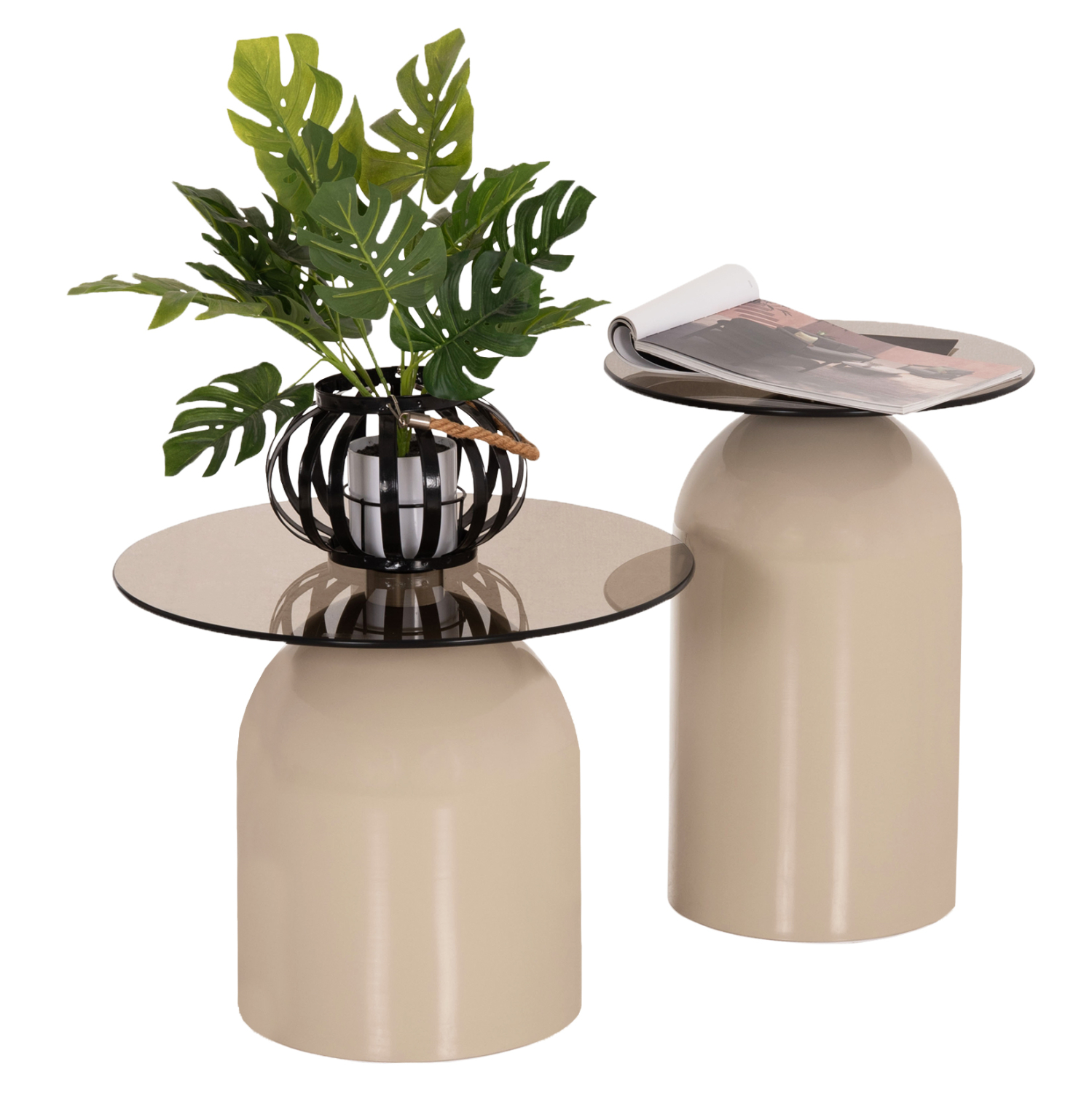 ΣΕΤ 2 ΤΡΑΠΕΖΙΑ ΣΑΛΟΝΙΟΥ BELLINS HM18314.04 ΜΠΕΖ ΜΕΤΑΛ.ΒΑΣΕΙΣ--ΓΥΑΛΙ Φ50εκ &amp; Φ40εκ 1