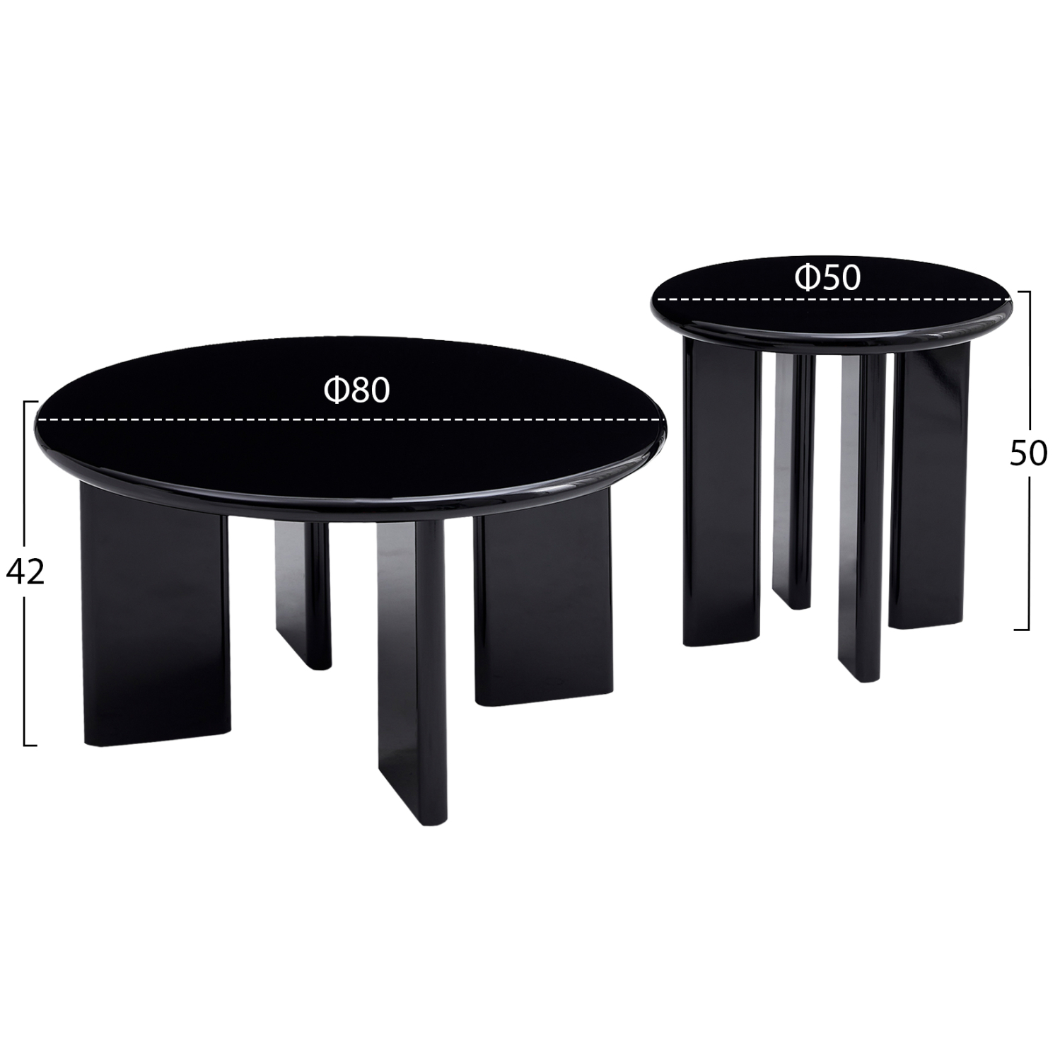 ΣΕΤ 2 ΤΡΑΠΕΖΙΑ ΣΑΛΟΝΙΟΥ FLIX HM18452.02 MDF ΣΕ GLOSSY ΜΑΥΡΟ Φ80 &amp; Φ50εκ 2