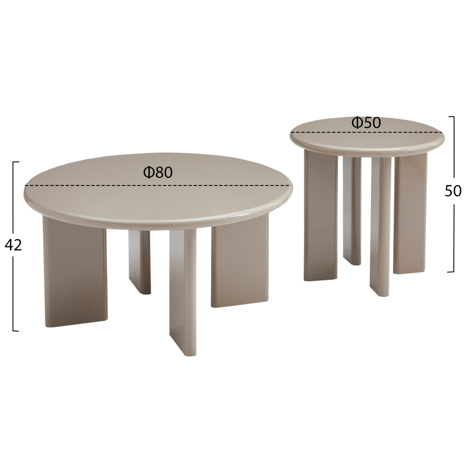 ΣΕΤ 2 ΤΡΑΠΕΖΙΑ ΣΑΛΟΝΙΟΥ FLIX HM18452.05 MDF ΣΕ GLOSSY TAUPE Φ80 &amp; Φ50εκ 2