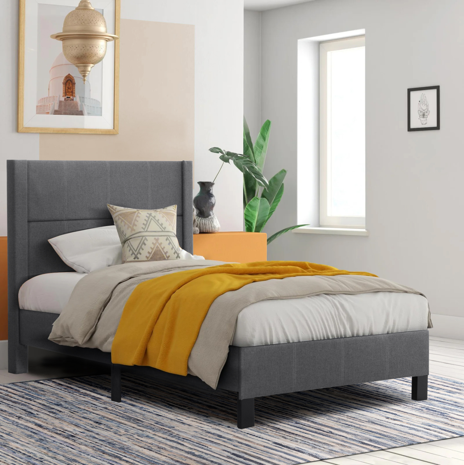 ΚΡΕΒΑΤΙ TRILLOP HM667.12 ΓΚΡΙ ΥΦΑΣΜΑ ΓΙΑ ΜΟΝΟ ΣΤΡΩΜΑ 120X200εκ. 2