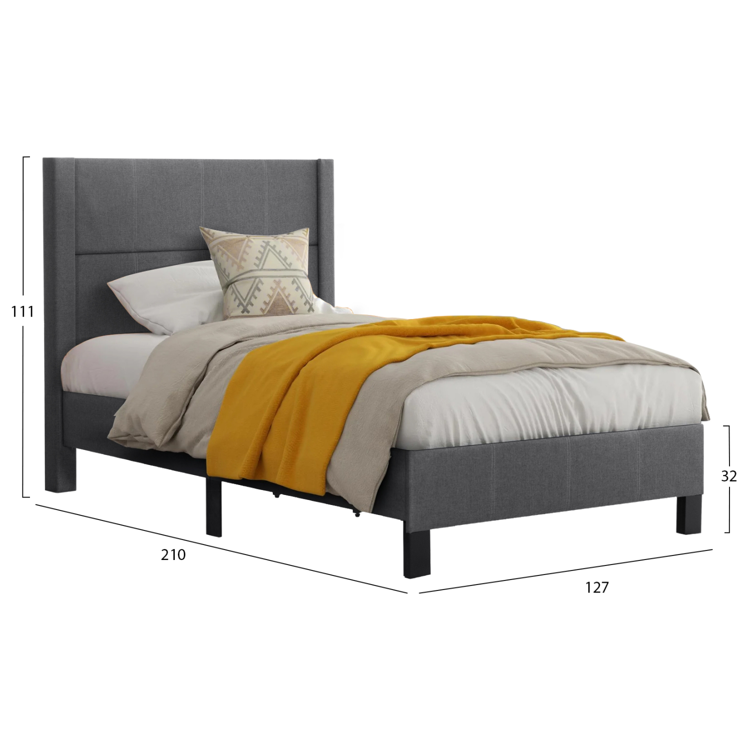 ΚΡΕΒΑΤΙ TRILLOP HM667.12 ΓΚΡΙ ΥΦΑΣΜΑ ΓΙΑ ΜΟΝΟ ΣΤΡΩΜΑ 120X200εκ. 3