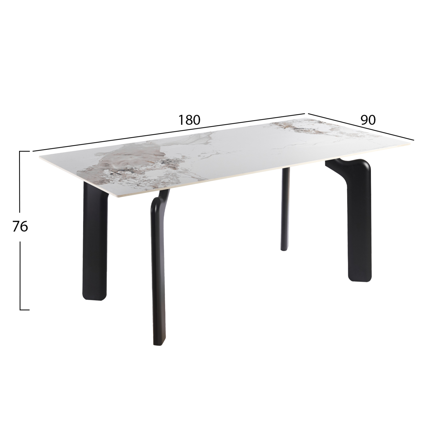 ΤΡΑΠΕΖΙ DALLE HM18479.03 MDF TOP ΟΨΗ ΜΑΡΜΑΡΟΥ-ΜΕΤΑΛ.ΠΟΔΙΑ ΣΕ ΜΑΥΡΟ 180x90x76Υεκ 2