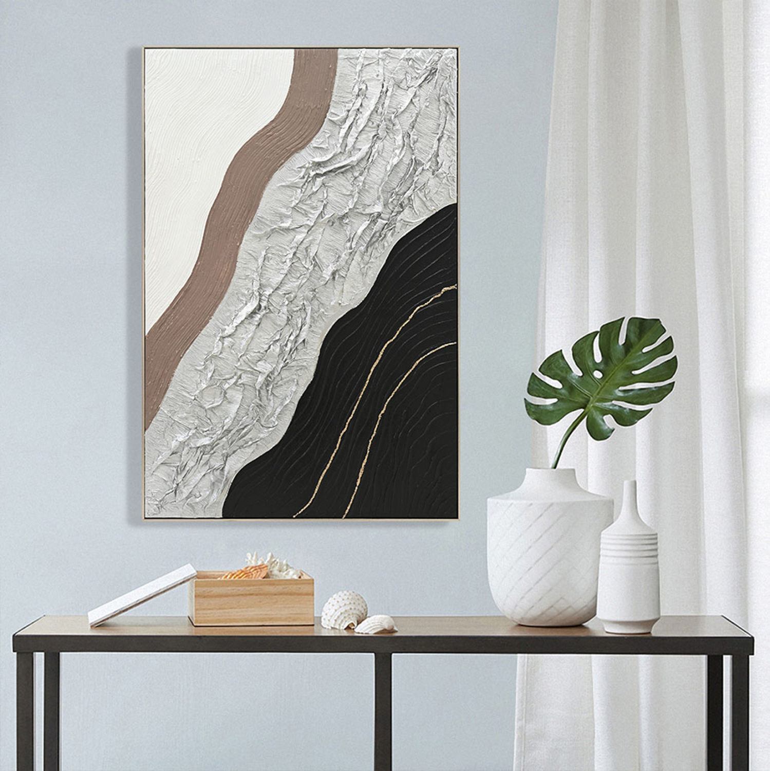 ΠΙΝΑΚΑΣ ΤΟΙΧΟΥ ABSTRACT HM4553.02 ΜΕ ΚΟΡΝΙΖΑ ΜΠΕΖ-ΚΑΜΒΑΣ-ΧΕΙΡΟΠΟΙΗΤΟΣ 82x4.5x122Υεκ 3