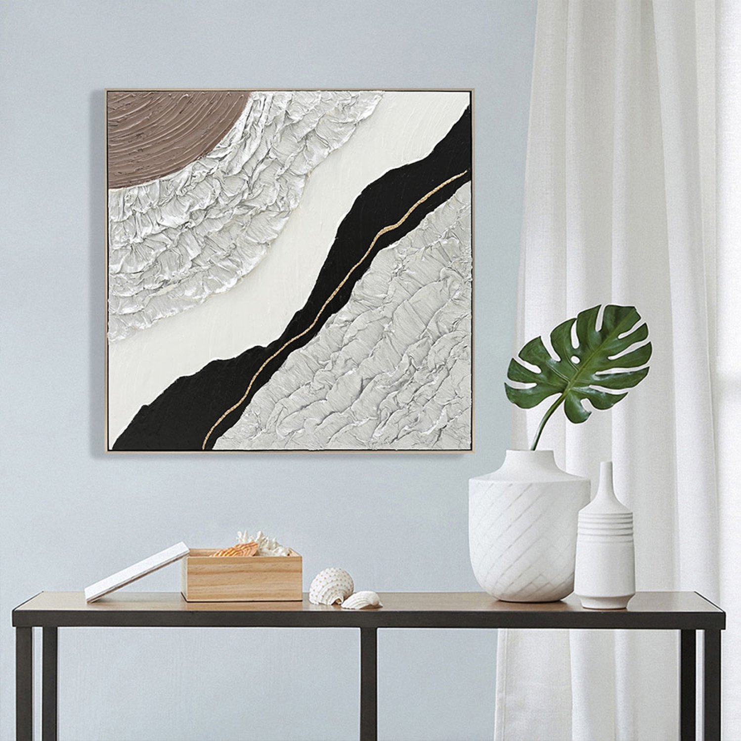 ΠΙΝΑΚΑΣ ΤΟΙΧΟΥ ABSTRACT (ΤΕΤΡΑΓΩΝΟΣ) HM4553.01 ΜΕ ΚΟΡΝΙΖΑ ΜΠΕΖ-ΚΑΜΒΑΣ 82x4.5x82Υεκ 3