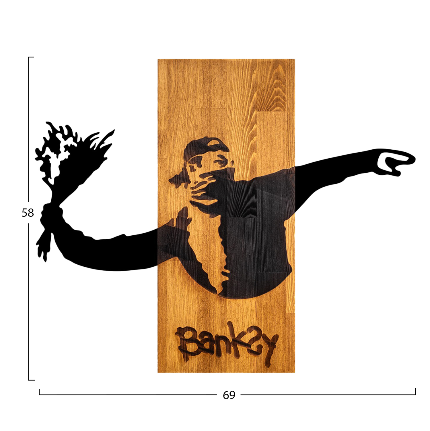 ΔΙΑΚΟΣΜΗΤΙΚΟ ΤΟΙΧΟΥ BANKSY HM4757-ΦΥΛΛΑ ΜΕΤΑΛΛΟΥ ΜΑΥΡΑ-ΞΥΛΟ 69x3(βάθος)x58Υεκ. 3