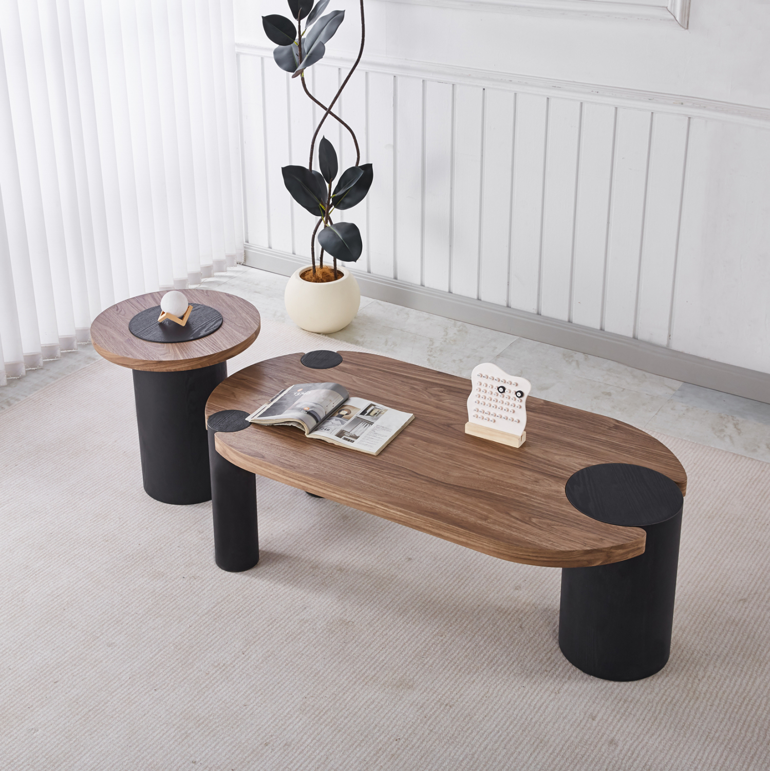 ΤΡΑΠΕΖΙ ΣΑΛΟΝΙΟΥ ΟΒΑΛ OVALON HM18433.05 MDF TOP ΚΑΡΥΔΙ-MDF ΠΟΔΙΑ ΜΑΥΡΑ 120x60x40Υεκ 2