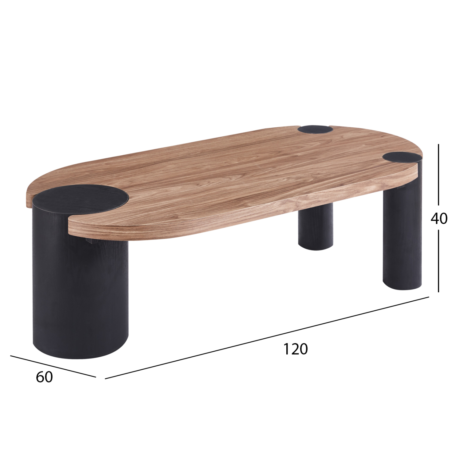 ΤΡΑΠΕΖΙ ΣΑΛΟΝΙΟΥ ΟΒΑΛ OVALON HM18433.05 MDF TOP ΚΑΡΥΔΙ-MDF ΠΟΔΙΑ ΜΑΥΡΑ 120x60x40Υεκ 3