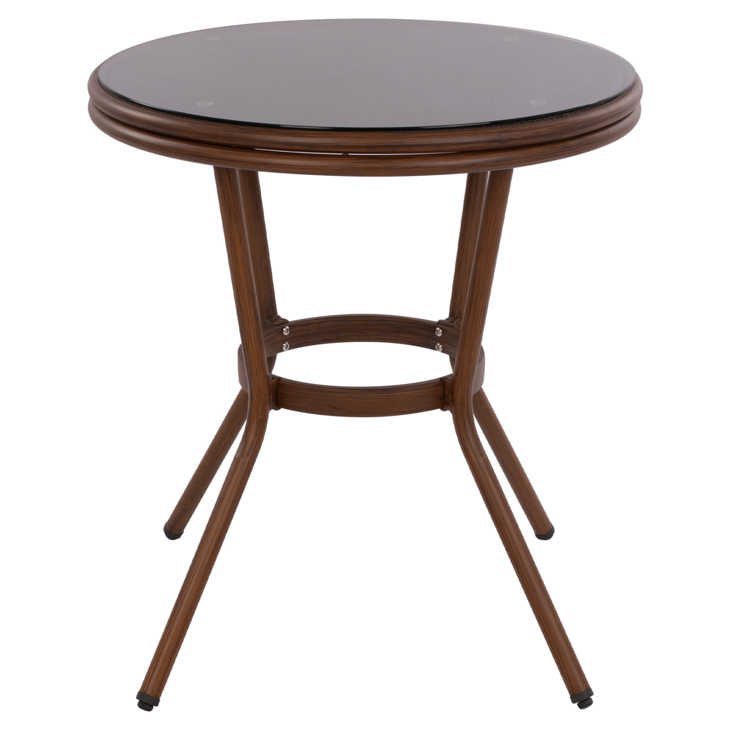 ΤΡΑΠΕΖΙ ΑΛΟΥΜΙΝΙΟΥ MOSES Φ70x76 εκ. BAMBOO LOOK HM5532.03 ΚΑΦΕ ΜΕ ΓΥΑΛΙ 4