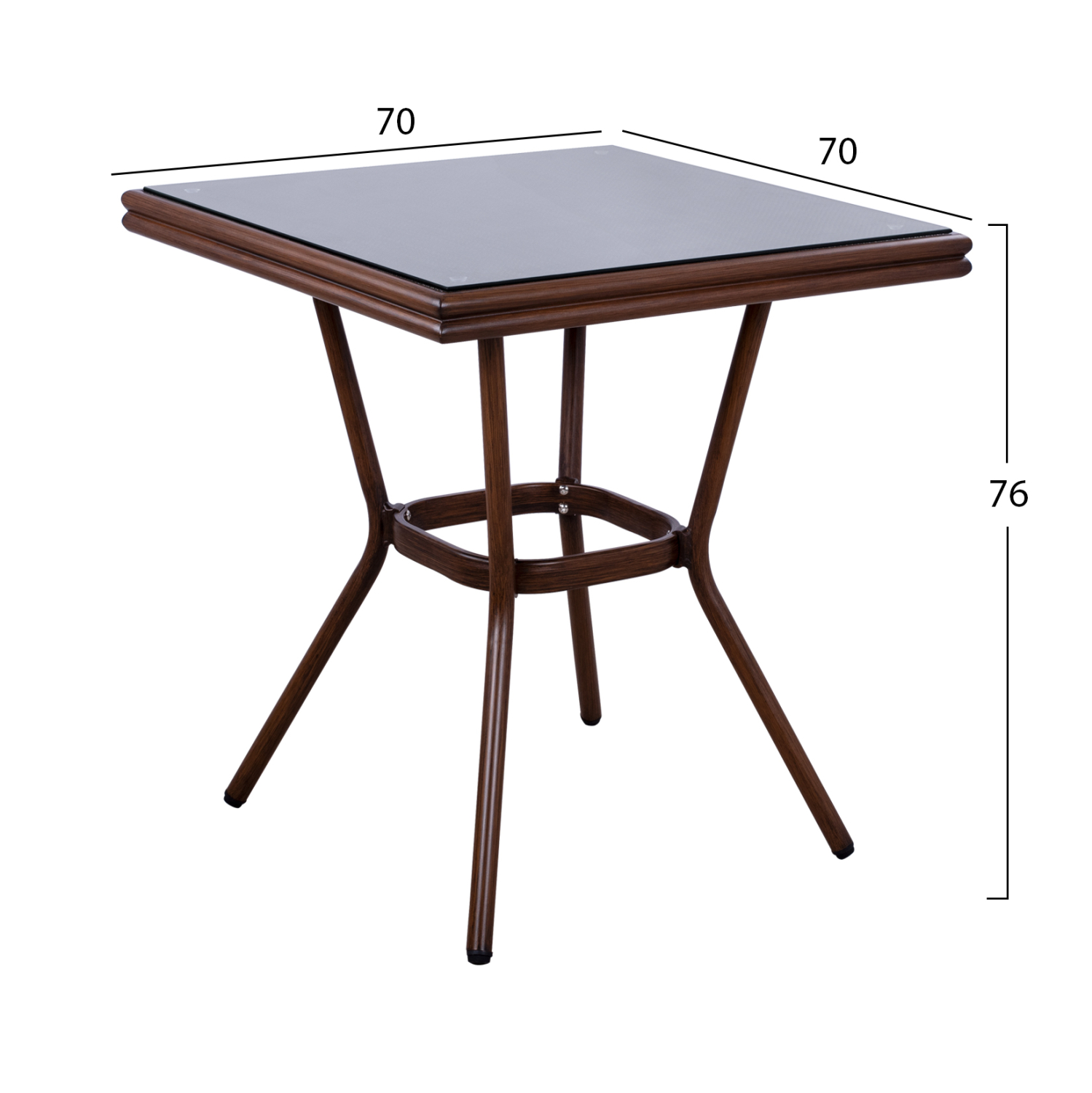 ΤΡΑΠΕΖΙ ΑΛΟΥΜΙΝΙΟΥ HARLOW 70X70X76Υ ΜΕ ΟΨΗ BAMBOO HM5568.03 ΚΑΦΕ ΜΕ ΓΥΑΛΙ 2