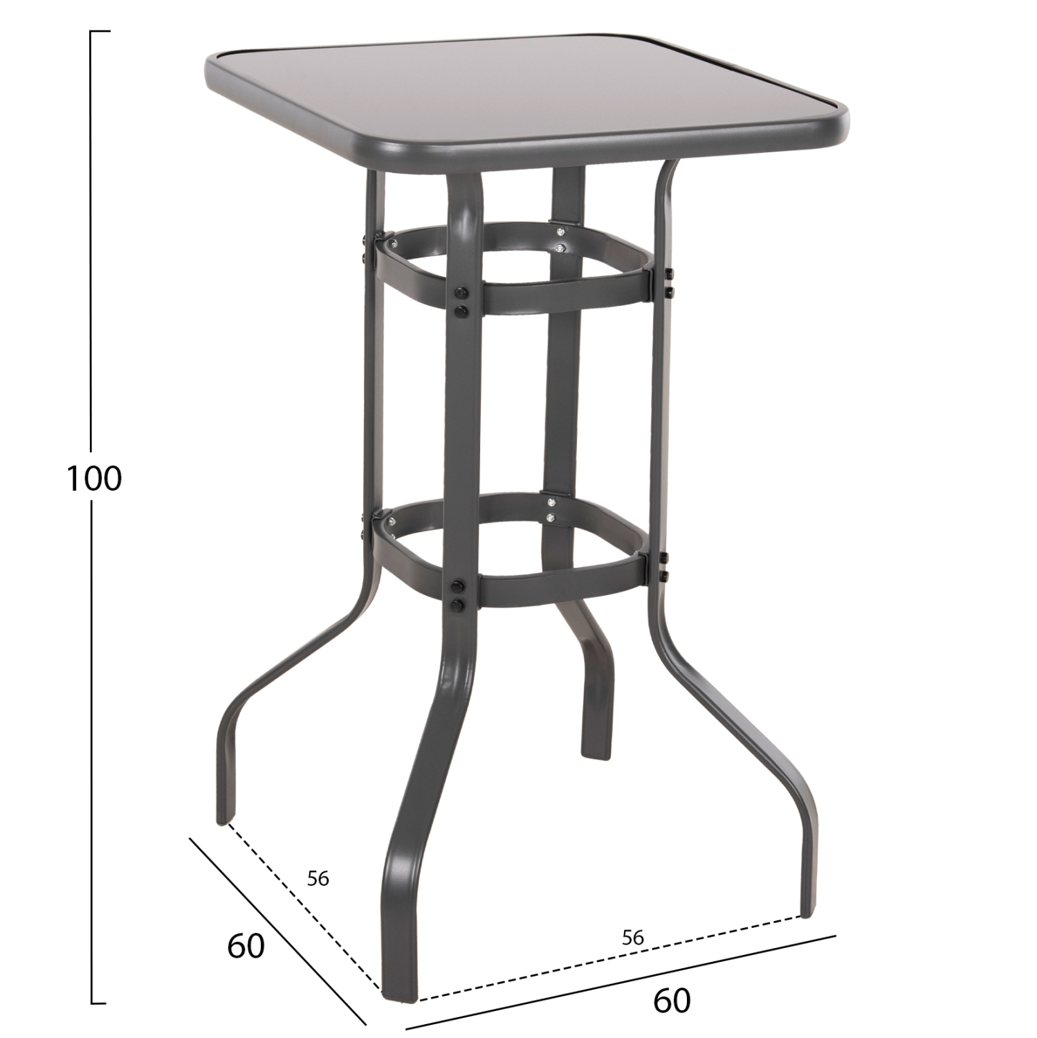 ΤΡΑΠΕΖΙ ΜΠΑΡ ΤΕΤΡΑΓΩΝΟ FIGGY HM6066.01 ΜΕΤΑΛΛΙΚΟ ΓΚΡΙ-ΓΥΑΛΙ ΑΣΦΑΛΕΙΑΣ 60x60x100Υεκ 2
