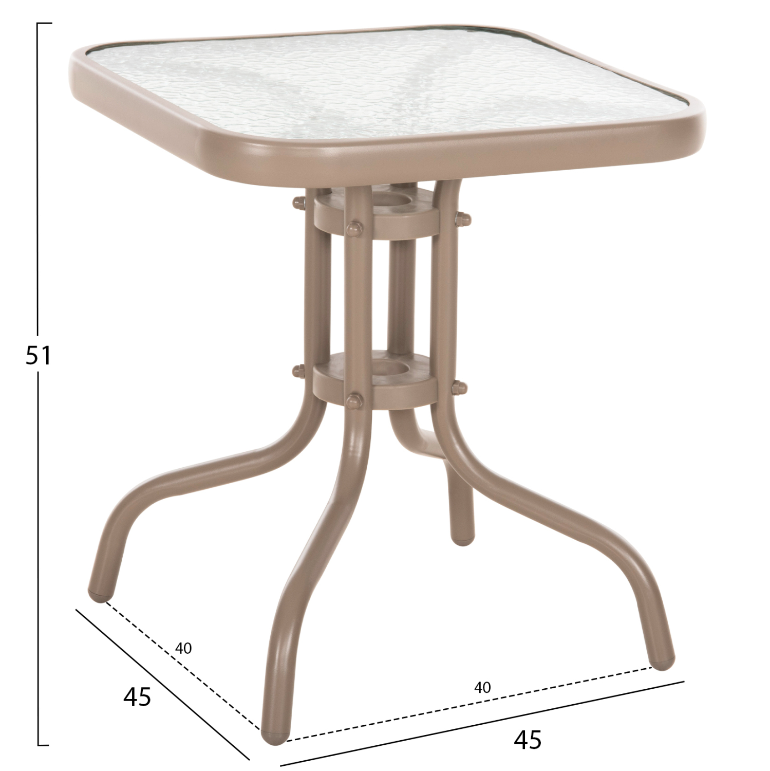 ΤΡΑΠΕΖΙ ΒΟΗΘΗΤΙΚΟ FIGO HM6067.04 ΜΕΤΑΛΛΙΚΟ ΣΑΜΠΑΝΙ-ΓΥΑΛΙΝΗ ΕΠΙΦΑΝΕΙΑ 45x45x51Yεκ 2