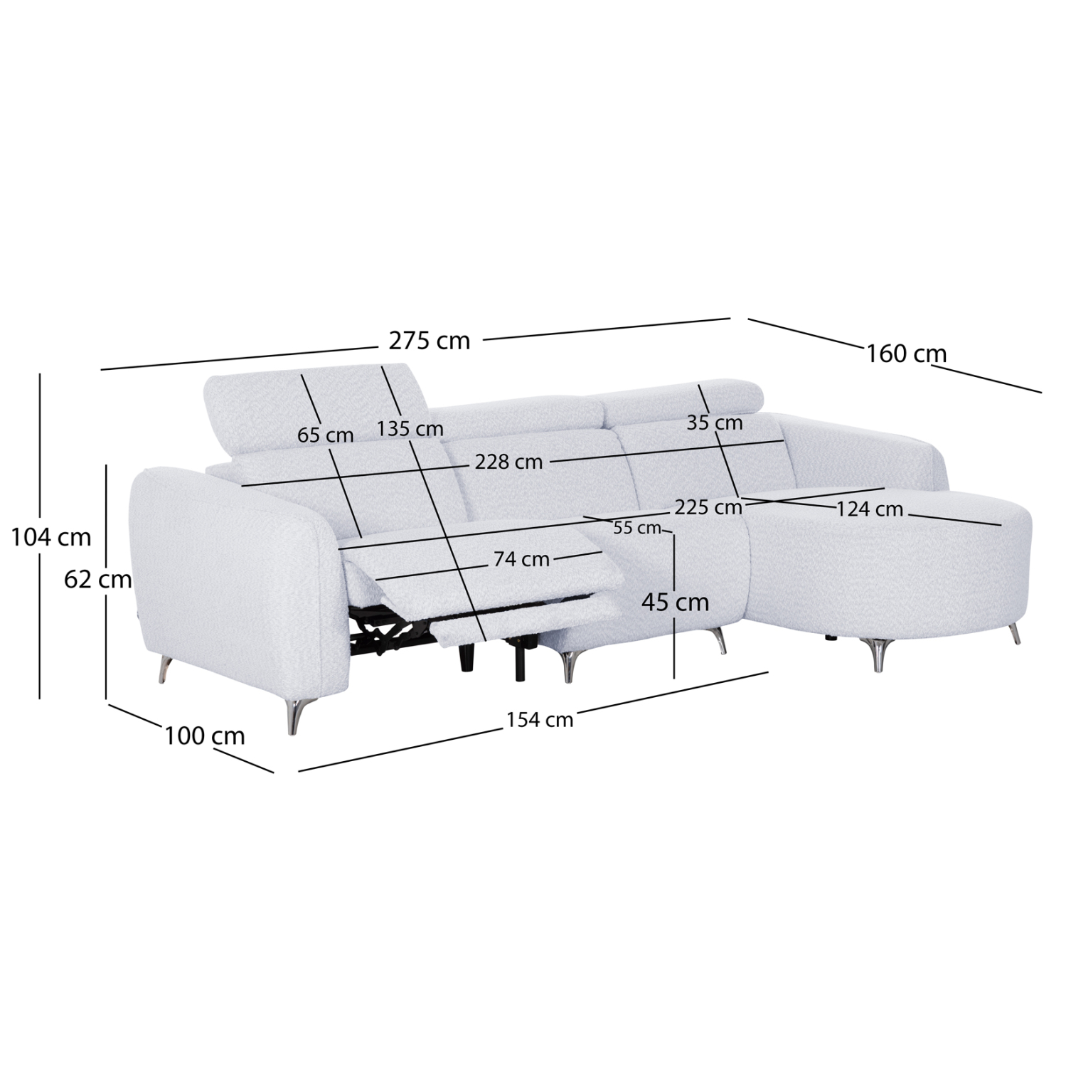 ΚΑΝΑΠΕΣ ΔΕΞΙΑ ΓΩΝΙΑ 3Θ ΜΕ RECLINE VALENTE HM3317.01R ΑΝΟΙΧΤΟ ΓΚΡΙ ΥΦΑΣΜΑ 275x160x104Yεκ 2