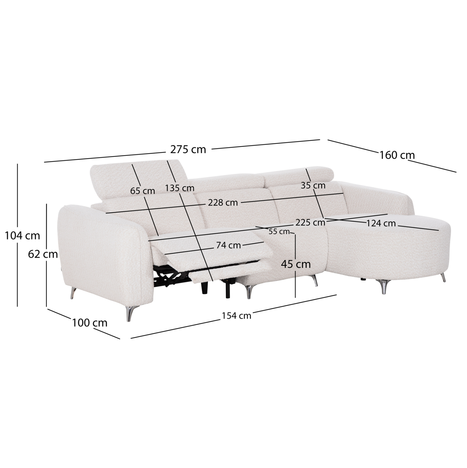 ΚΑΝΑΠΕΣ ΔΕΞΙΑ ΓΩΝΙΑ 3Θ ΜΕ RECLINE VALENTE HM3317.02R ΜΠΕΖ ΥΦΑΣΜΑ 275x160x104Yεκ 2