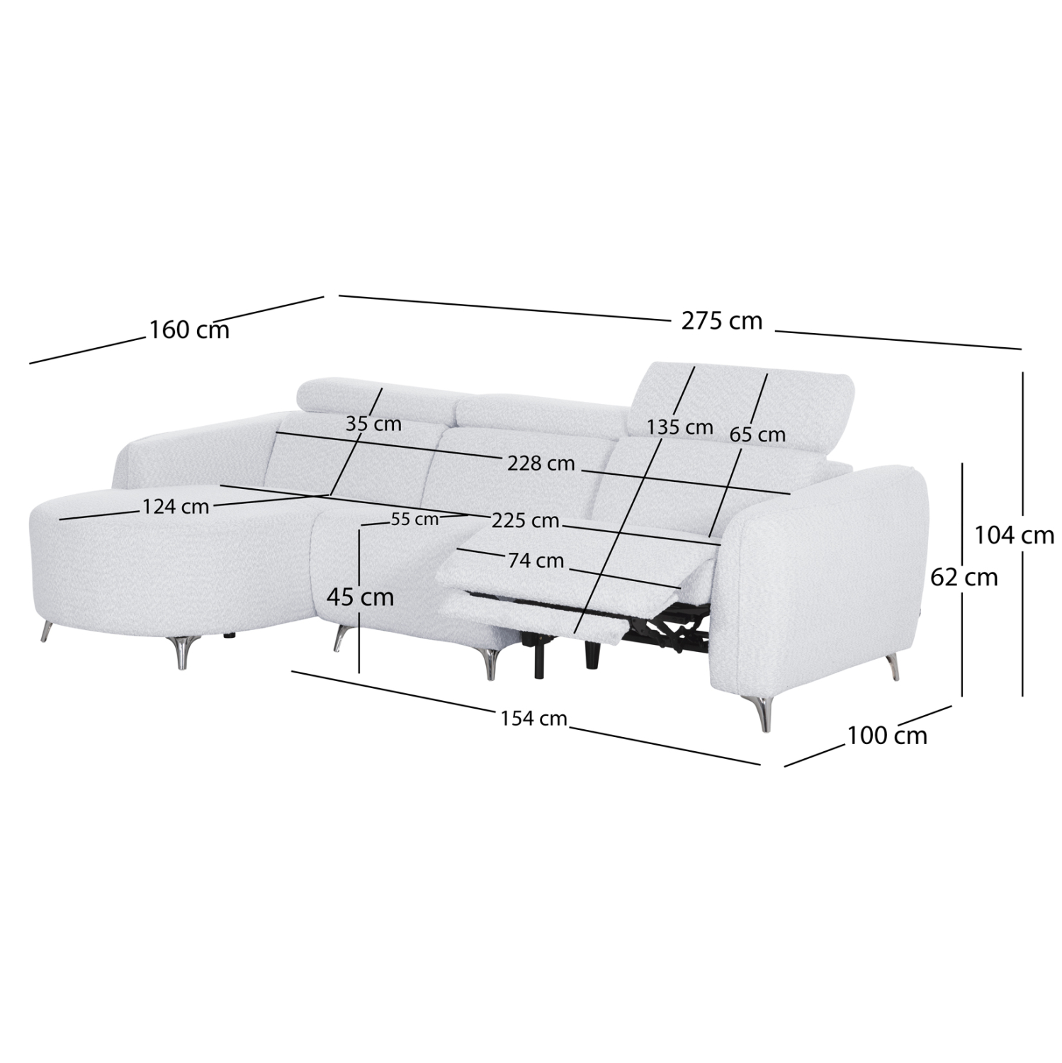 ΚΑΝΑΠΕΣ ΑΡΙΣΤΕΡΗ ΓΩΝΙΑ 3Θ ΜΕ RECLINE VALENTE HM3317.01L ΑΝΟΙΧΤΟ ΓΚΡΙ ΥΦΑΣΜΑ 275x160x104Yεκ 2