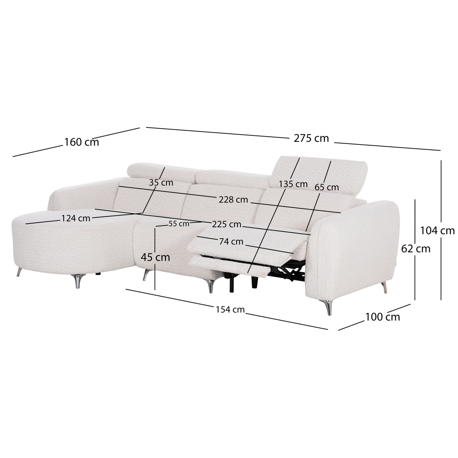 ΚΑΝΑΠΕΣ ΑΡΙΣΤΕΡΗ ΓΩΝΙΑ 3Θ ΜΕ RECLINE VALENTE HM3317.02L ΜΠΕΖ ΥΦΑΣΜΑ 275x160x104Yεκ 2