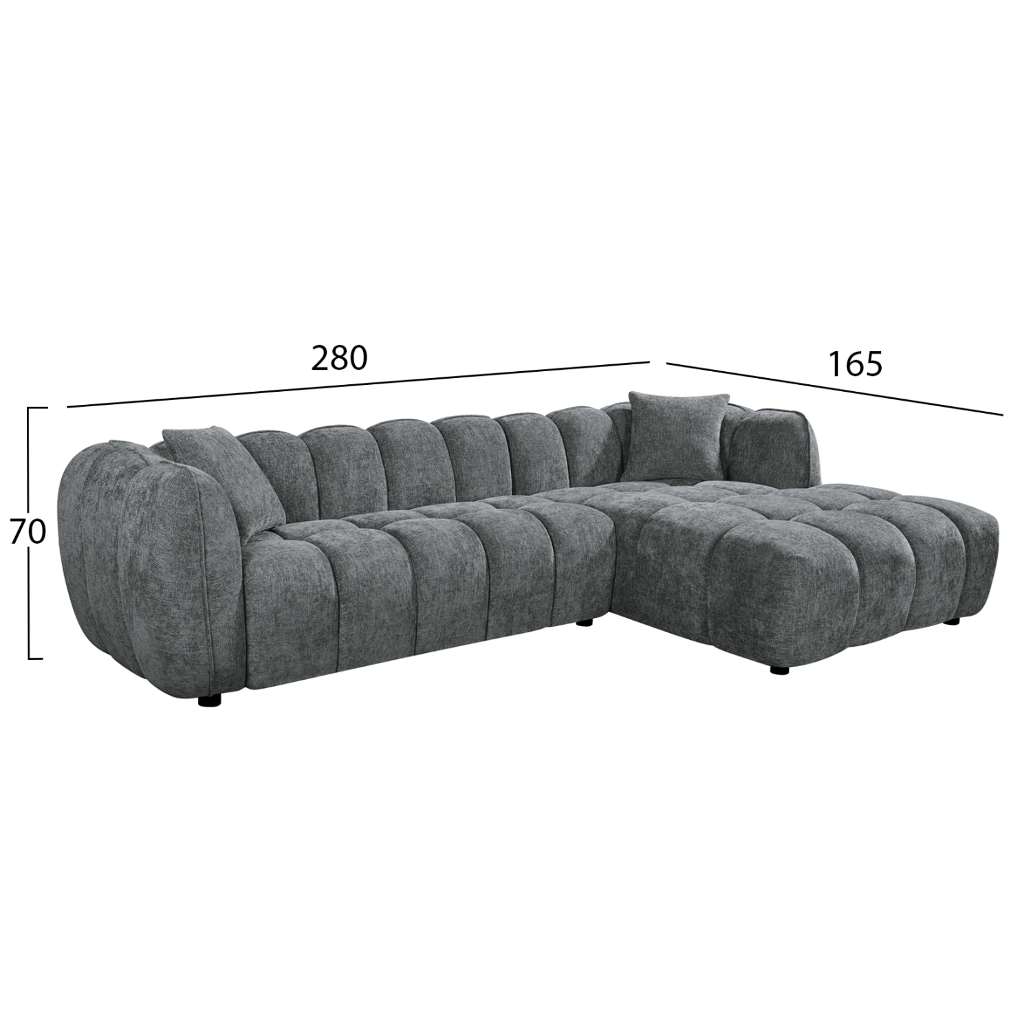 ΚΑΝΑΠΕΣ ΓΩΝΙΑ (ΔΕΞΙΑ) LYKKE HM3326.01R ΓΚΡΙ ΥΦΑΣΜΑ 280x89-165(η γωνία)x70Υεκ 2