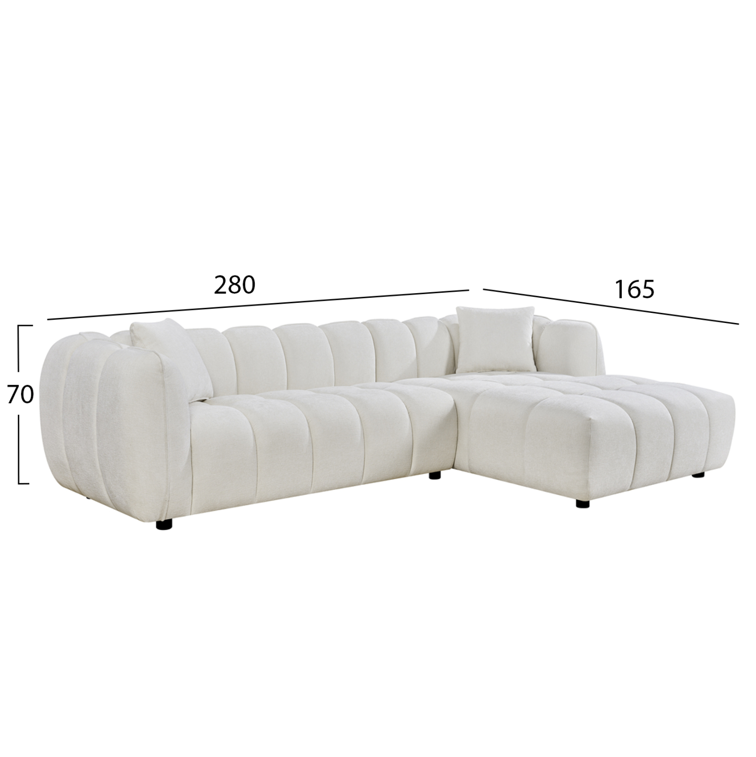 ΚΑΝΑΠΕΣ ΓΩΝΙΑ (ΔΕΞΙΑ) LYKKE HM3326.02R ΕΚΡΟΥ ΥΦΑΣΜΑ 280x89-165(η γωνία)x70Υεκ 2