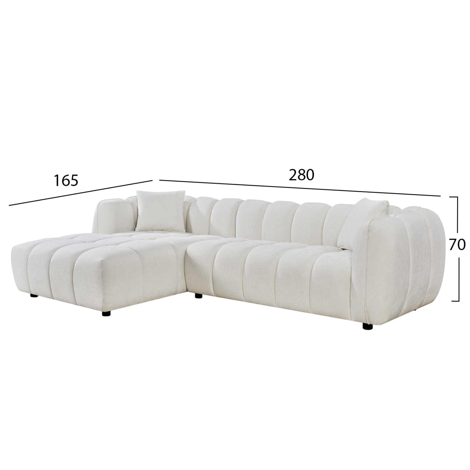 ΚΑΝΑΠΕΣ ΓΩΝΙΑ (ΑΡΙΣΤΕΡΗ) LYKKE HM3326.02L ΕΚΡΟΥ ΥΦΑΣΜΑ 280x89-165(η γωνία)x70Υεκ 2