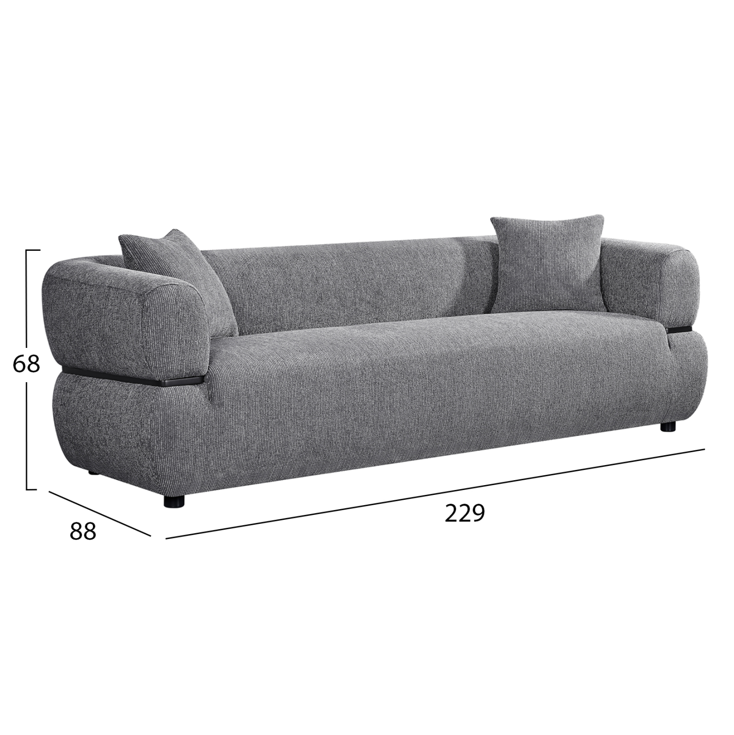 ΚΑΝΑΠΕΣ 3-ΘΕΣΙΟΣ ARCTIS HM3327.01 ΓΚΡΙ ΥΦΑΣΜΑ 229x88x68Υεκ. 2