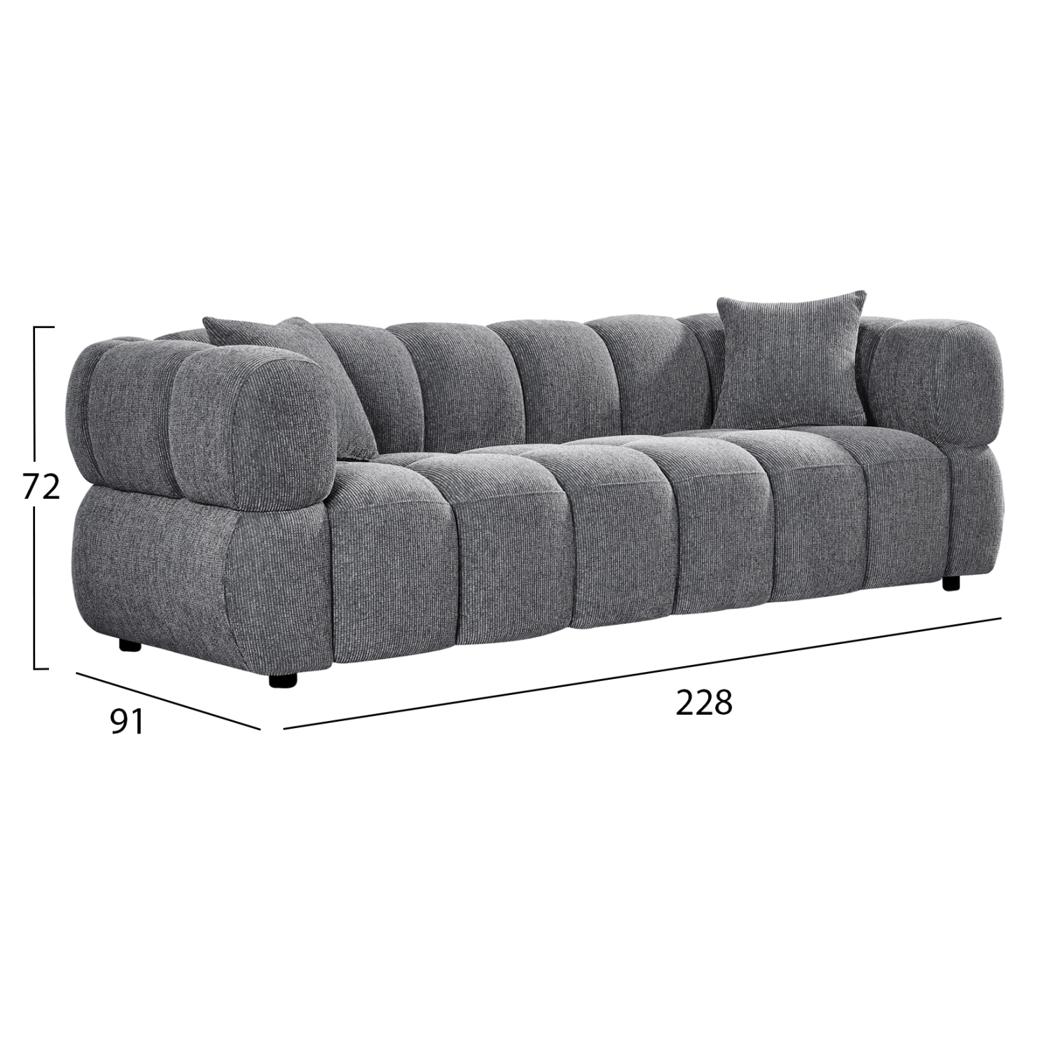 ΚΑΝΑΠΕΣ 3-ΘΕΣΙΟΣ NORIKA HM3331.01 ΓΚΡΙ ΥΦΑΣΜΑ 220x88x85Υεκ. 2