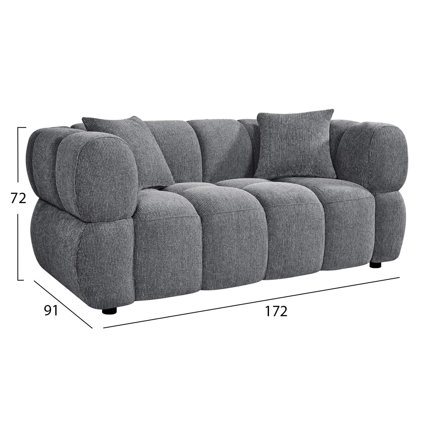 ΚΑΝΑΠΕΣ 2-ΘΕΣΙΟΣ NORIKA HM3332.01 ΓΚΡΙ ΥΦΑΣΜΑ 172x91x72Υεκ. 2