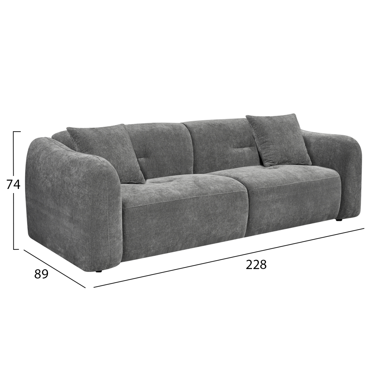 ΚΑΝΑΠΕΣ 3-ΘΕΣΙΟΣ JUNOA HM3333.01 ΓΚΡΙ ΥΦΑΣΜΑ 228x89x74Υεκ 2