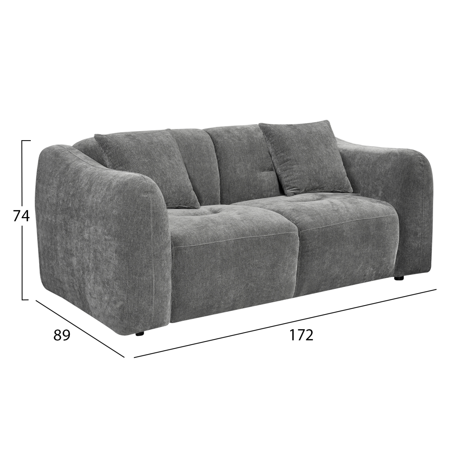 ΚΑΝΑΠΕΣ 2-ΘΕΣΙΟΣ JUNOA HM3334.01 ΓΚΡΙ ΥΦΑΣΜΑ 172x89x74Υεκ 2